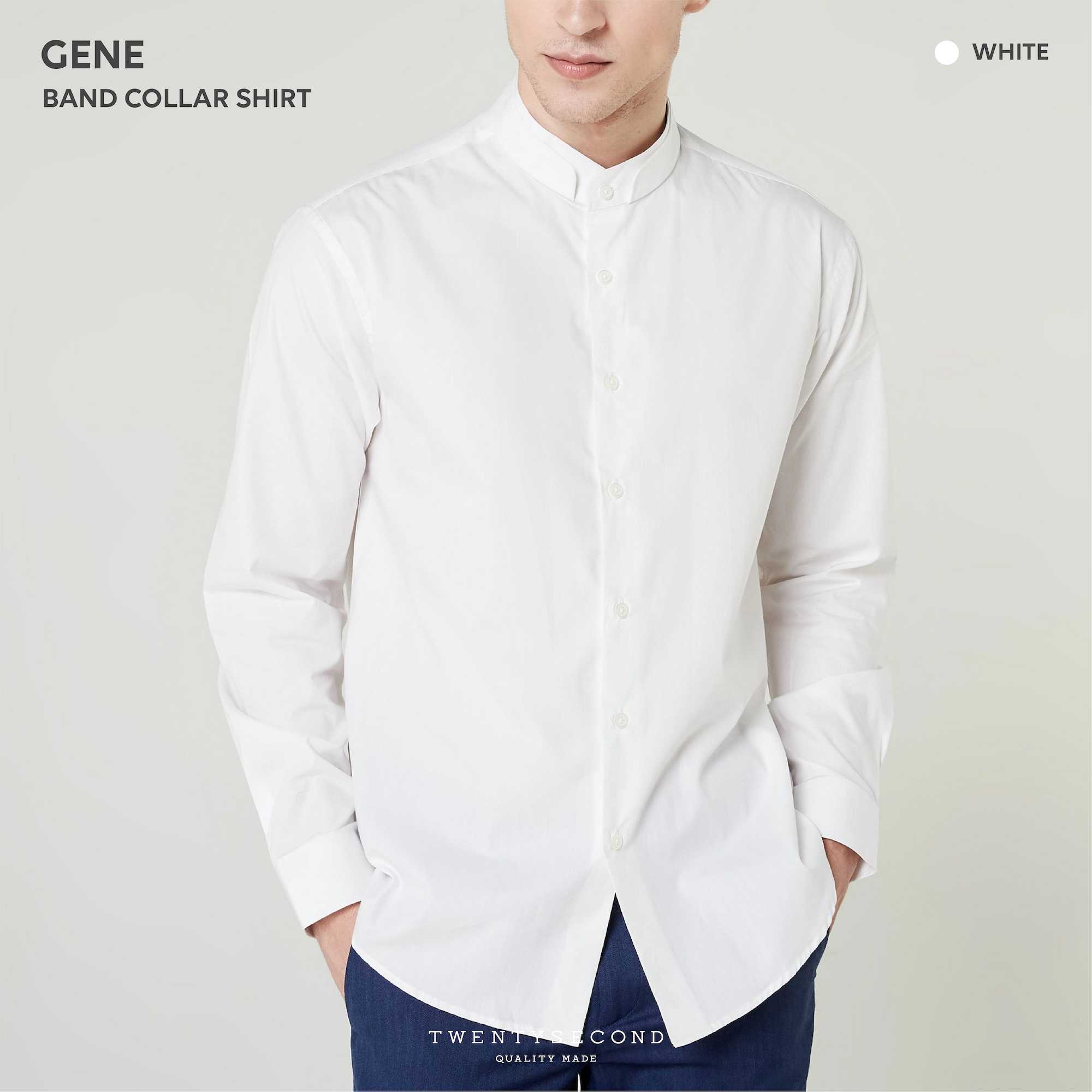 GENE BAND COLLAR SHIRT WHITE LINE SHOPPING