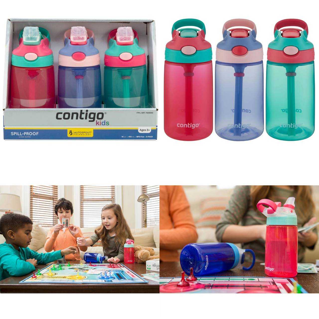 Contigo Kid's Water Bottle with AUTOSPOUT, 3-pack