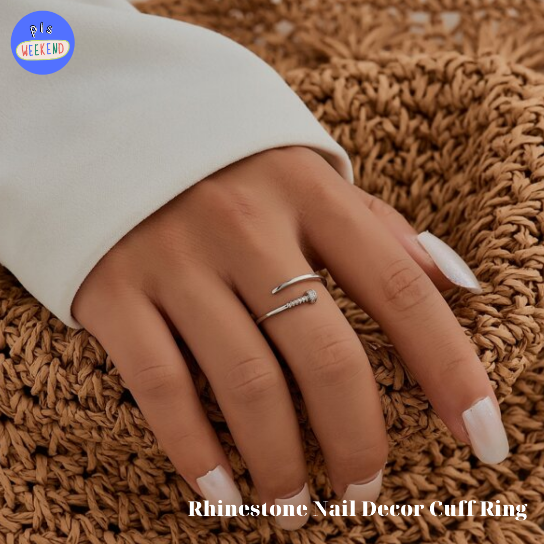 Rhinestone Nail Decor Cuff Ring MINIMAL STYLE LINE