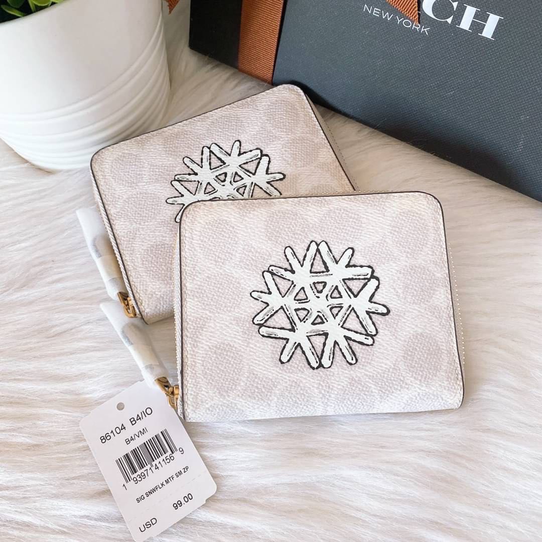 Small Zip Around Wallet in Signature Canvas with Snowflake LINE