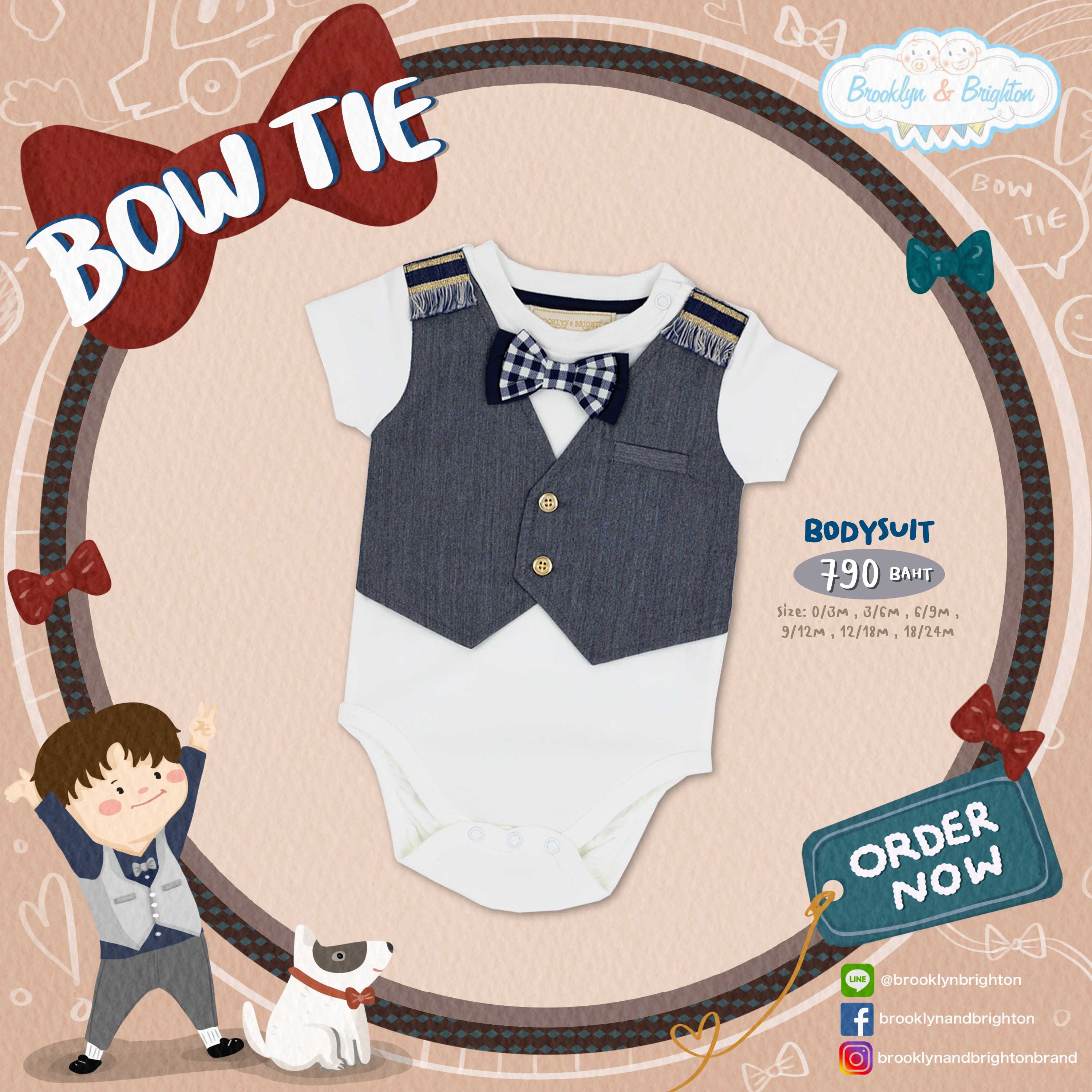 Bow Tie Check Dark Blue Stripe - Bodysuit | LINE SHOPPING