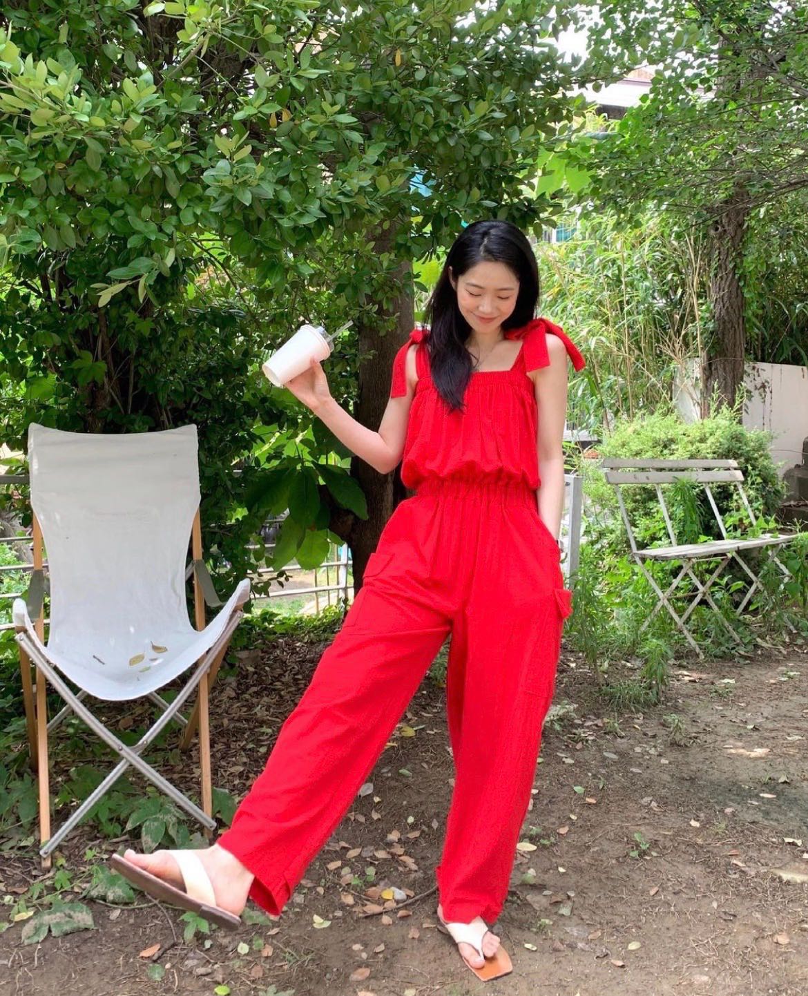 Cherry store red jumpsuit