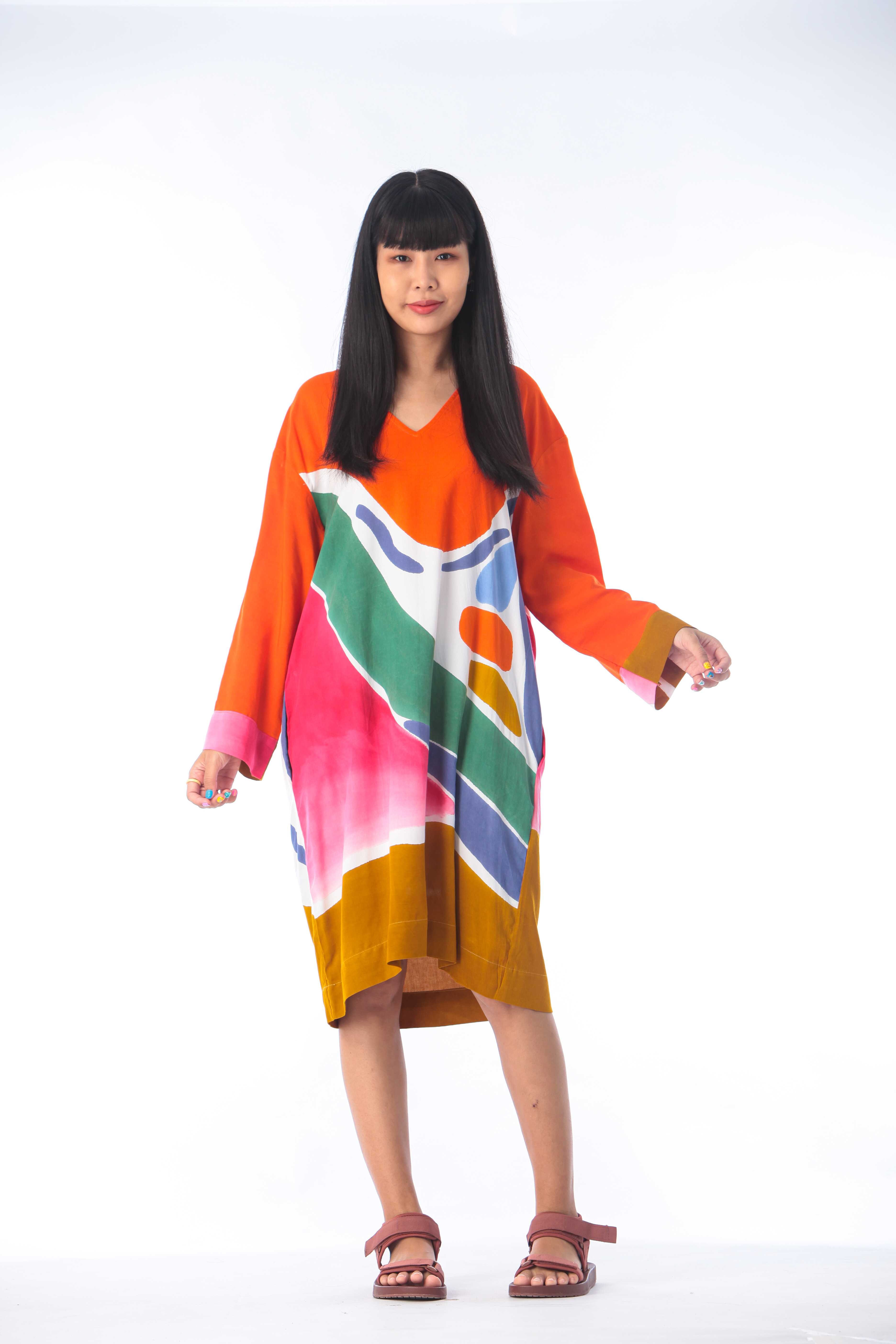 (Preorder) Dress Free Size Cotton Rayon Hand Paint LINE SHOPPING