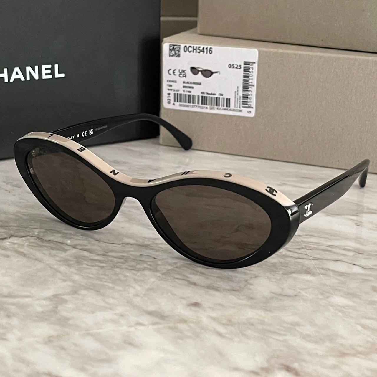 CHANEL Acetate Oval Sunglasses 5416 Black Beige 942469