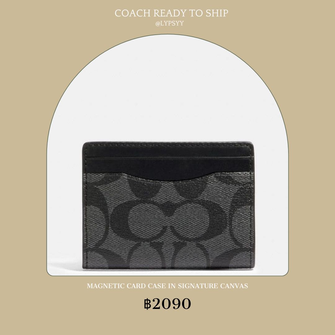 Coach magnetic card case in signature canvas discount