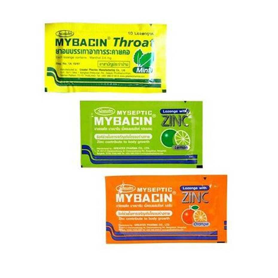 Mybacin zinc ยาอมมายบาซิน รสมิ้น / รสส้ม / รสมะนาว แพคละ 10 ซอง | LINE  SHOPPING