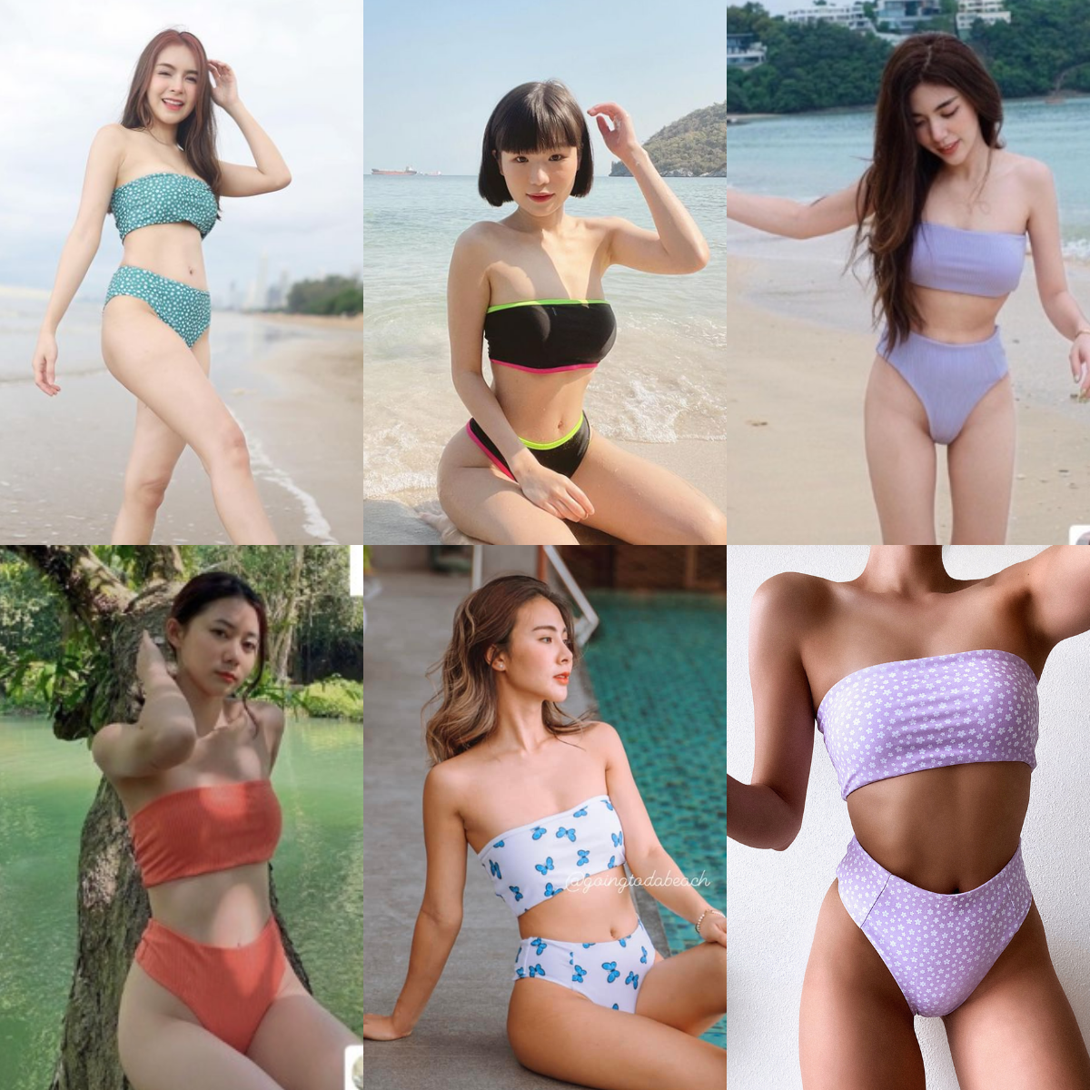 ʙɪᴋɪɴɪ Sᴇᴛ • ชุดว่ายน้ำ Bikini เกาะอก + กางเกงเอวสูง ขาเว้าแบบสายฝอ  ผ้าดีมาก งาน Shein | Line Shopping