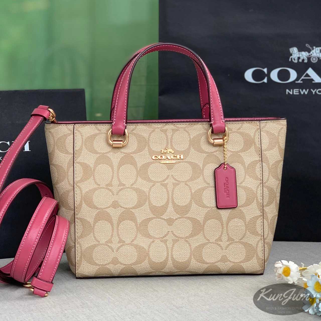 Mini emma satchel in signature canvas colorblock store