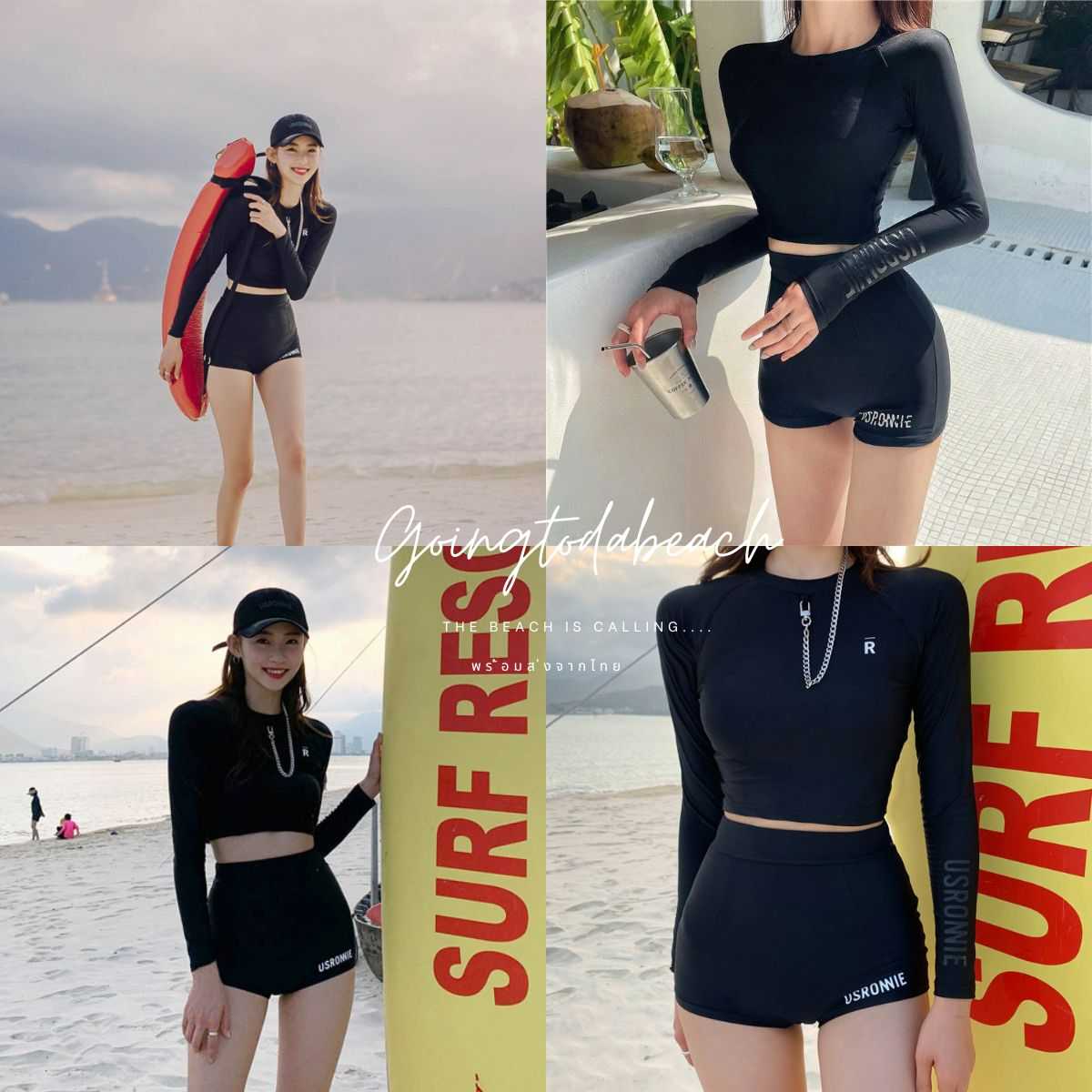 ʟᴏɴɢ Sʟᴇᴇᴠᴇ Sᴡɪᴍsᴜɪᴛ • ชุดว่ายน้ำแขนยาว + กางเกงขาสั้น สีดำ ลุคลุยๆ  ห้ามพลาด | Line Shopping