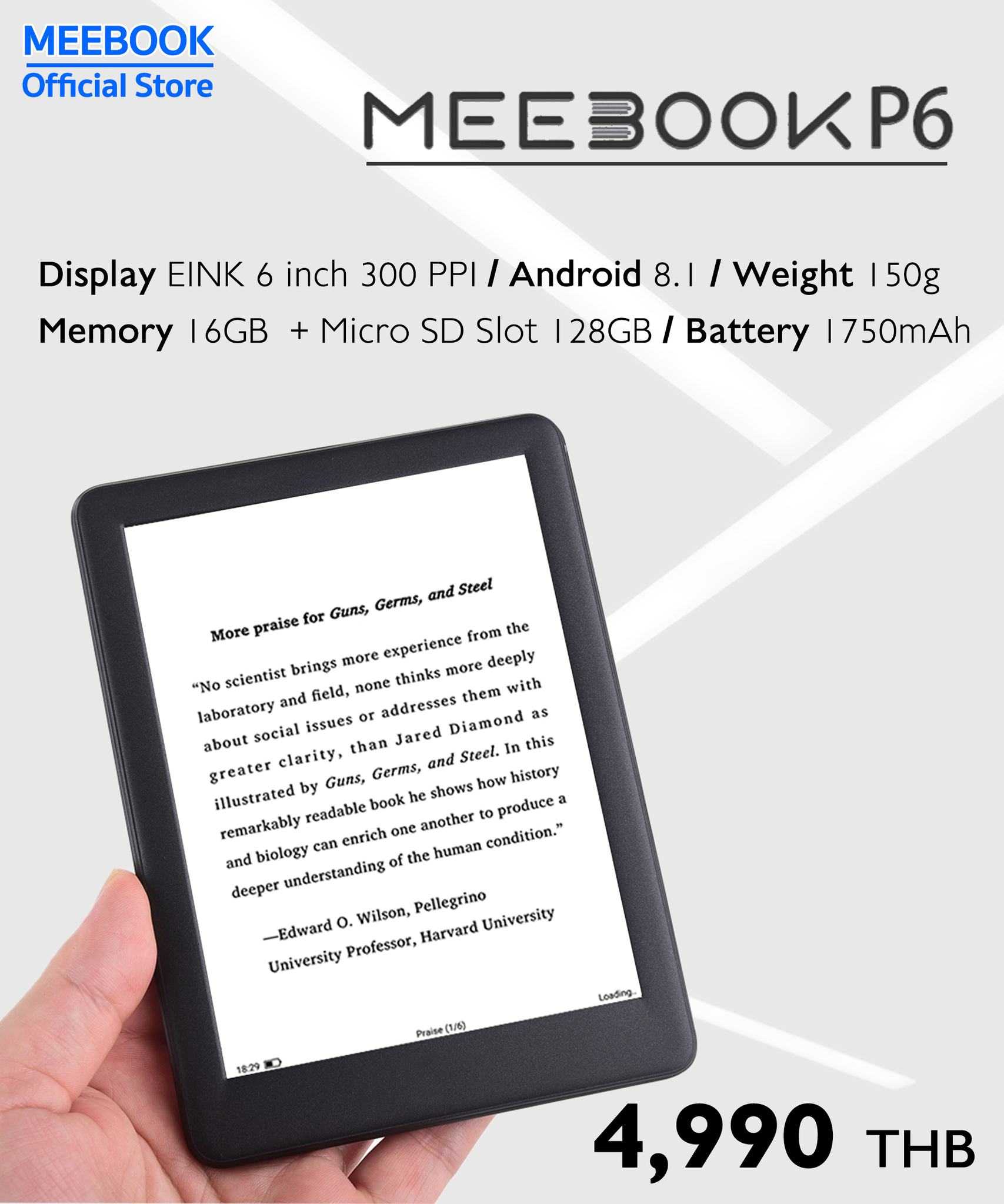 Meebook P6 eBook Reader 2022 Edition New 6 inch Eink (Micro SD Slot