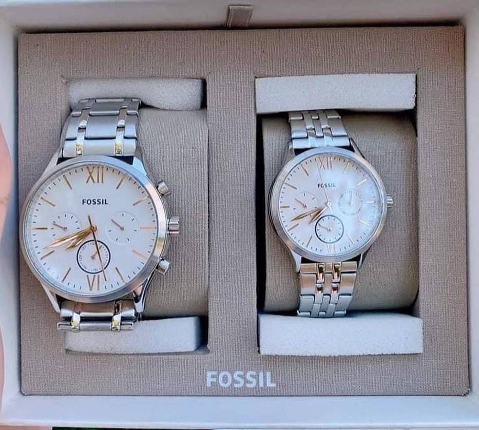 Fossil multifunction stainless 2025 steel couple watch