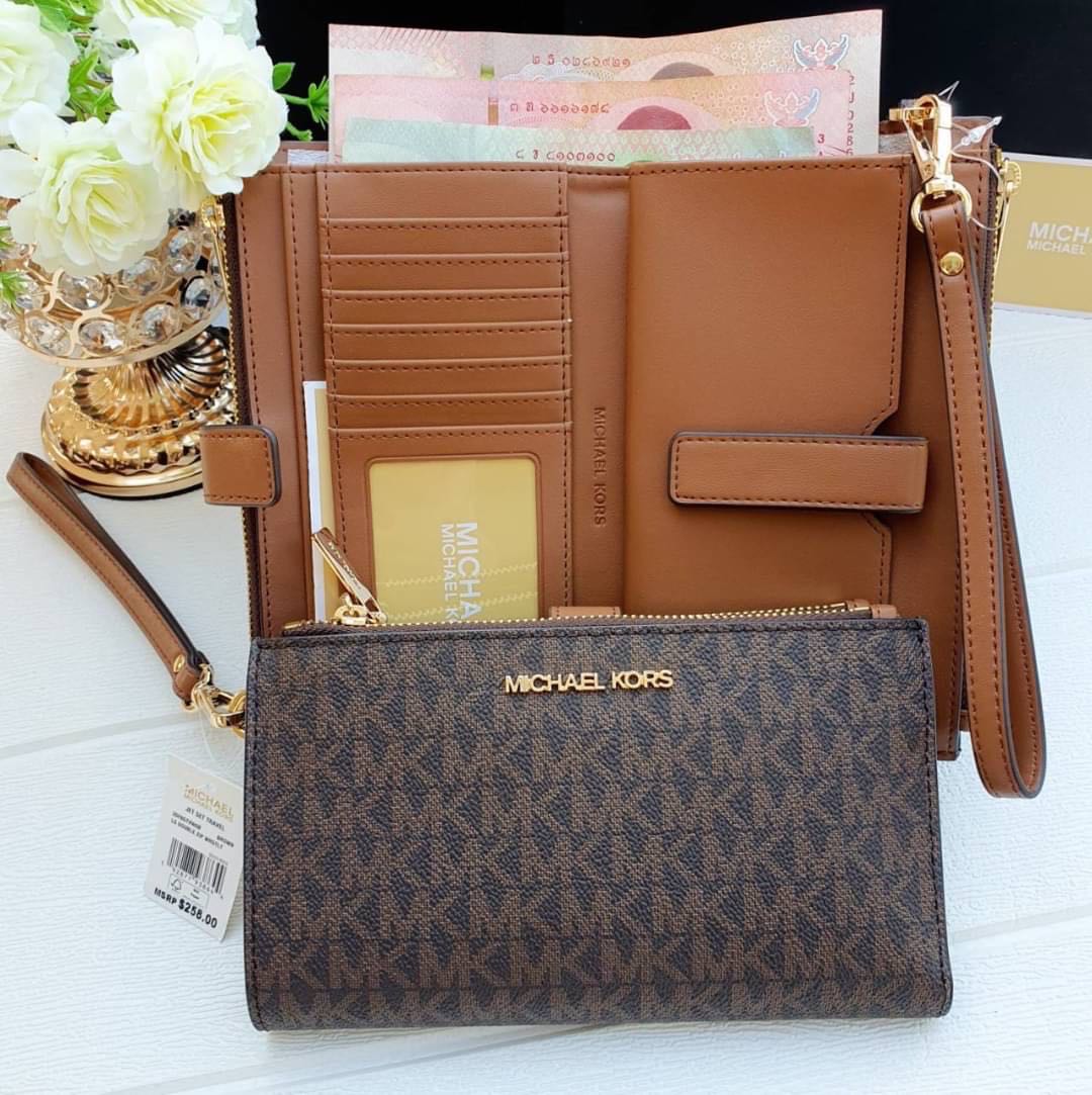 Michael kors jet set travel double zip wallet outlet