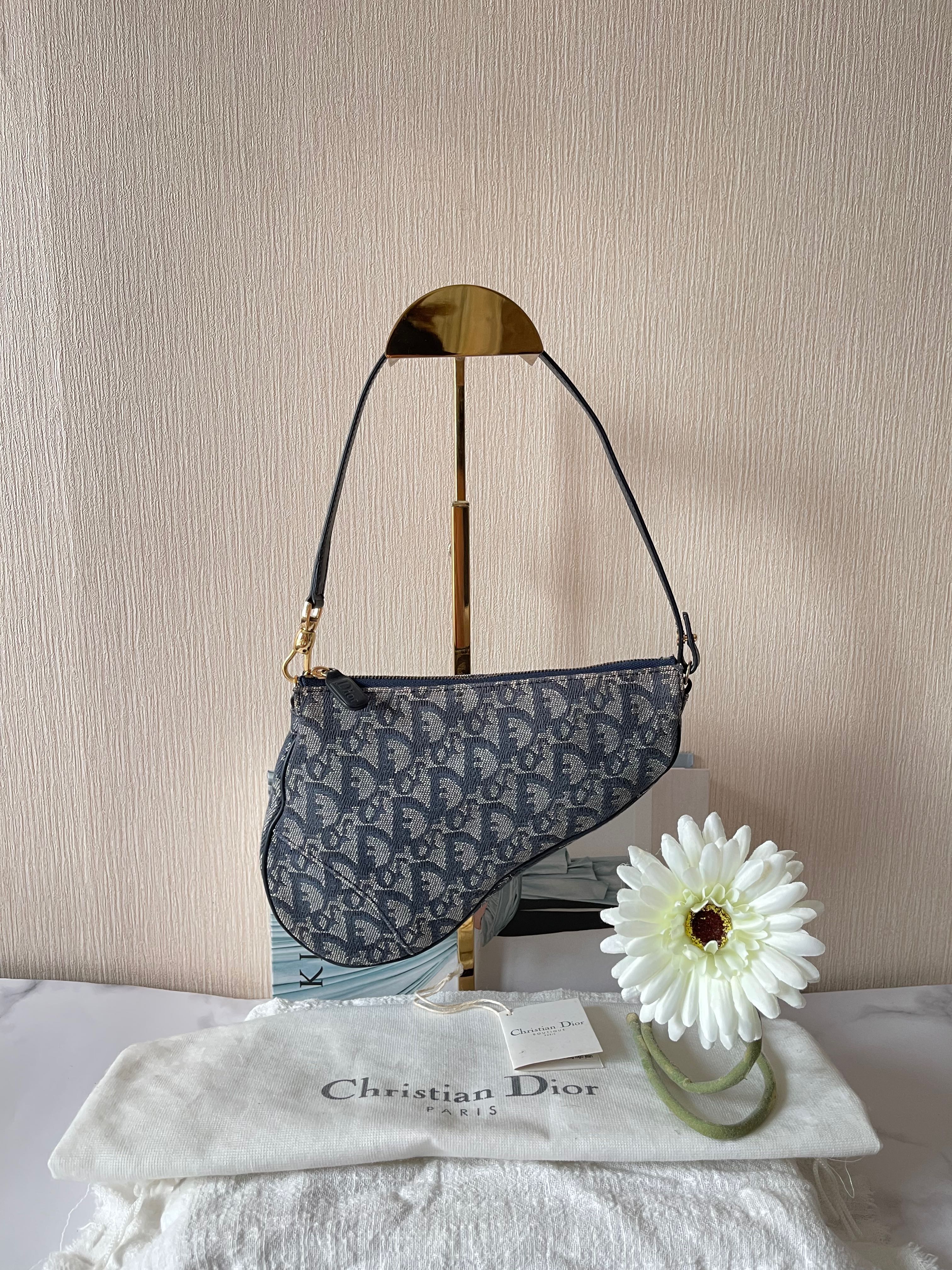 Dior saddle pouch vintage GHW in Blue Jaqquard dustbag