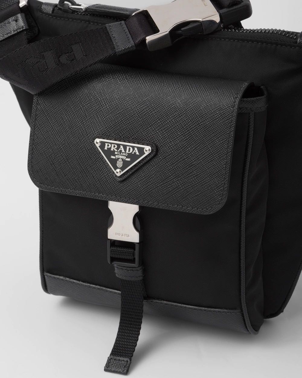 Prada Re-Nylon & Saffiano Leather Shoulder Bag - Black Messenger