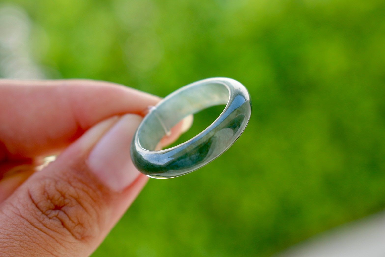 Natural Green White Jade Ring Size 60.5 LINE SHOPPING
