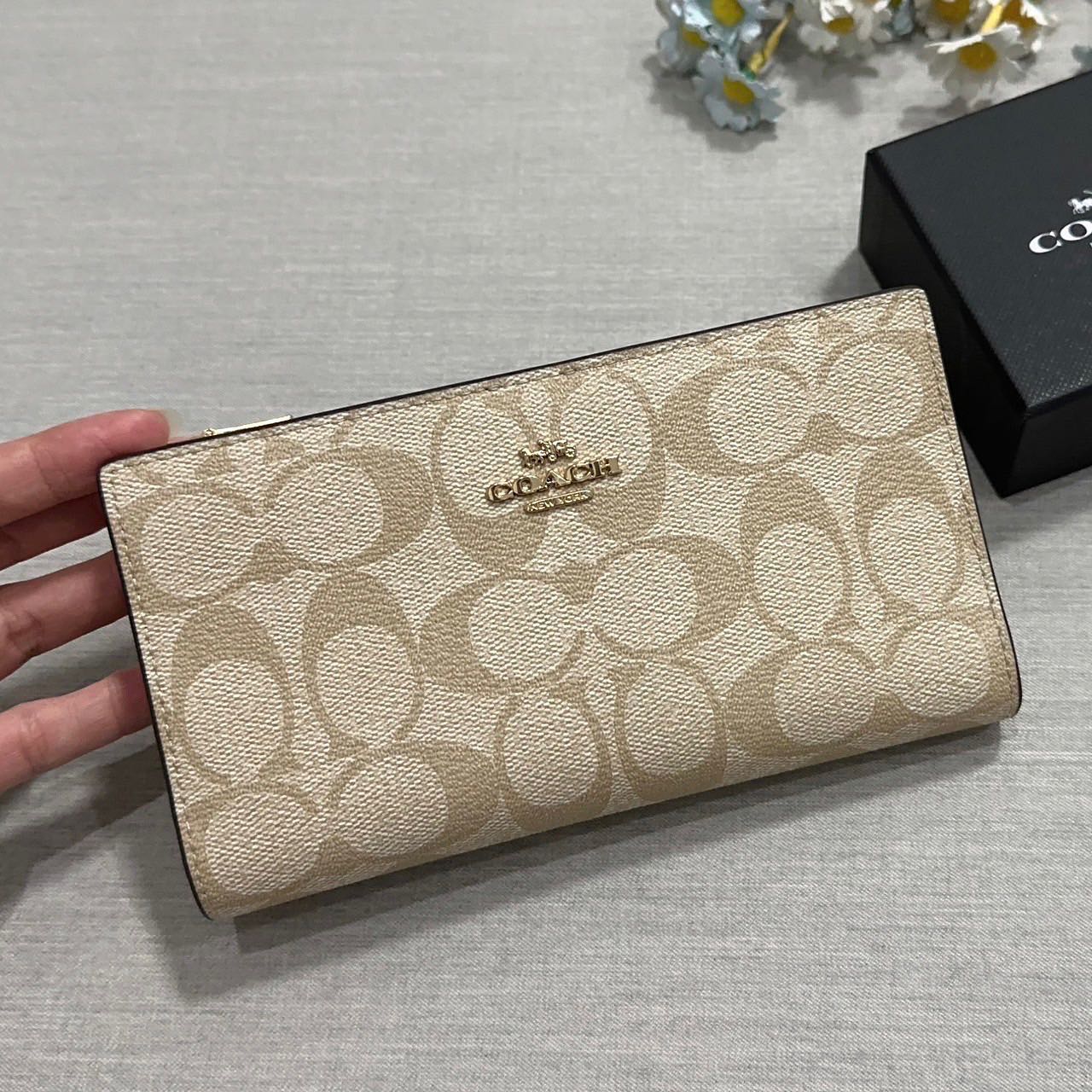 Coach Slim Zip Wallet In Signature Canvas