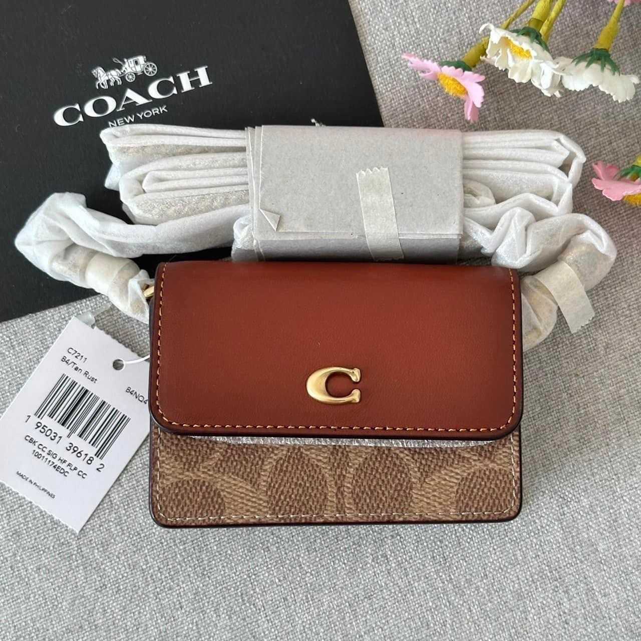 COACH Signature Logo Colorblock Half Flap Card Case