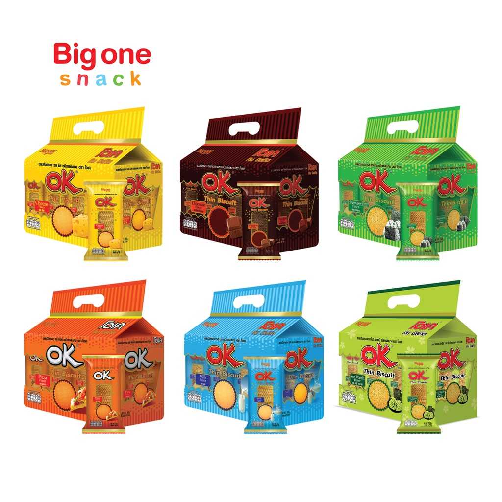 OK (โอเค) Thin Biscuit ทินบิสกิต ขนมปัง แผ่นบางกรอบ 6รส 25g x 12ซอง