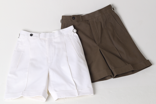 HEIM, Double Pleated Pin Tuck Cotton Shorts