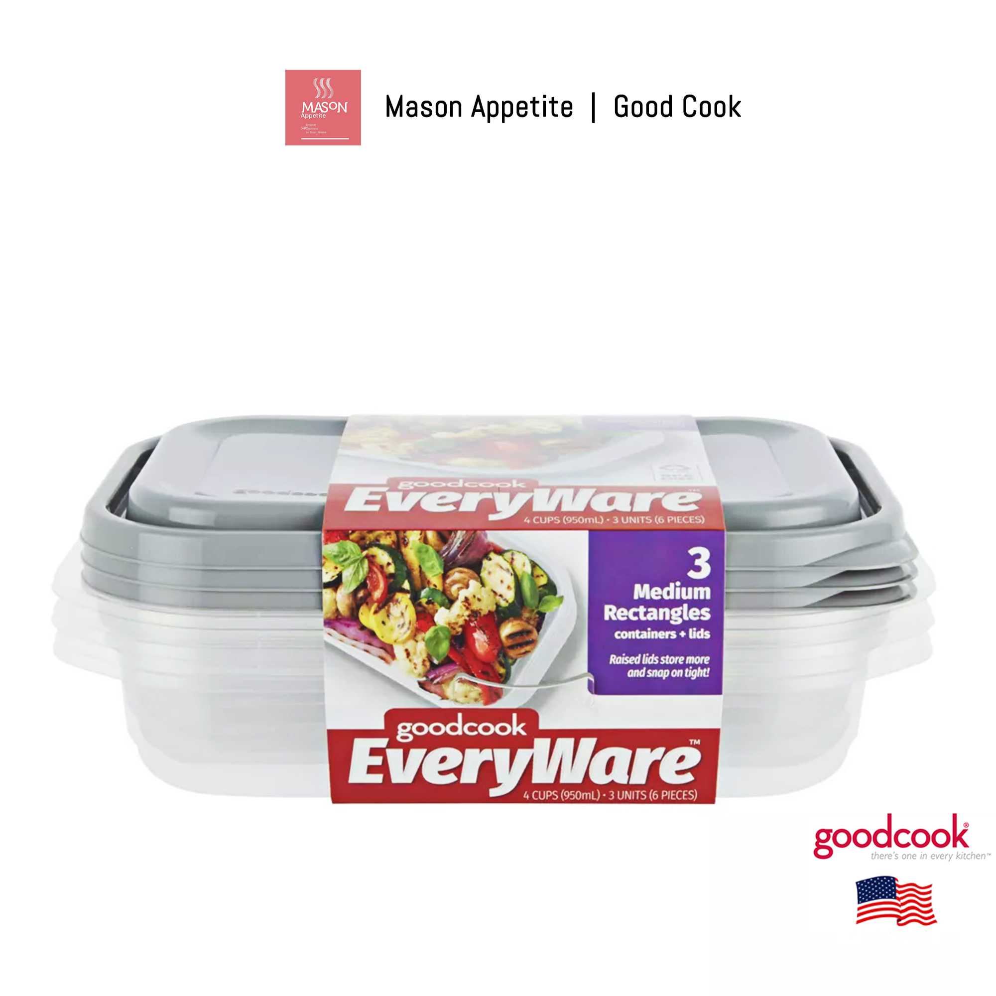 GoodCook EveryWare 4 Cups Medium Rectangles Containers +