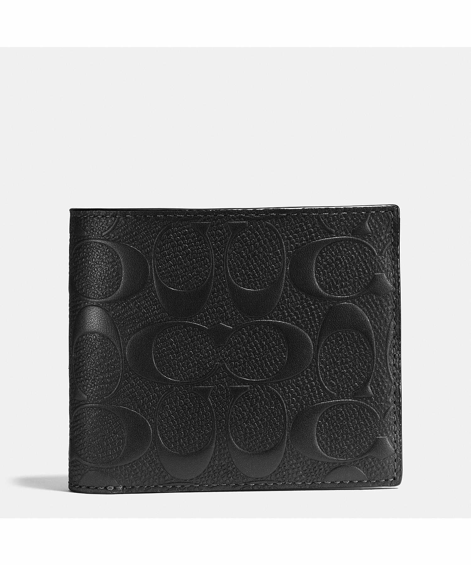 Coach compact id wallet in signature leather hot sale