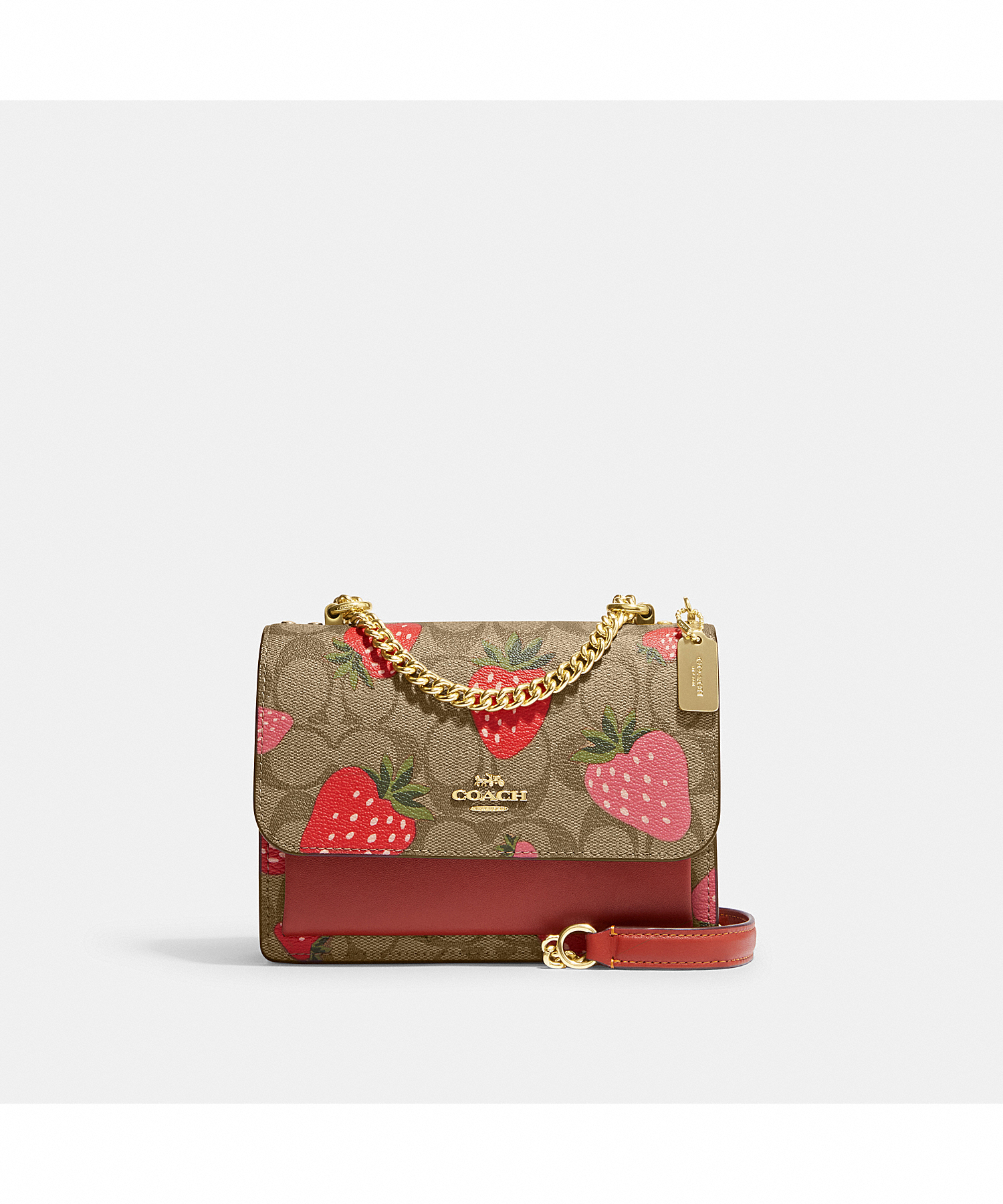 Coach Mini Wallet on A Chain in Signature Canvas with Strawberry