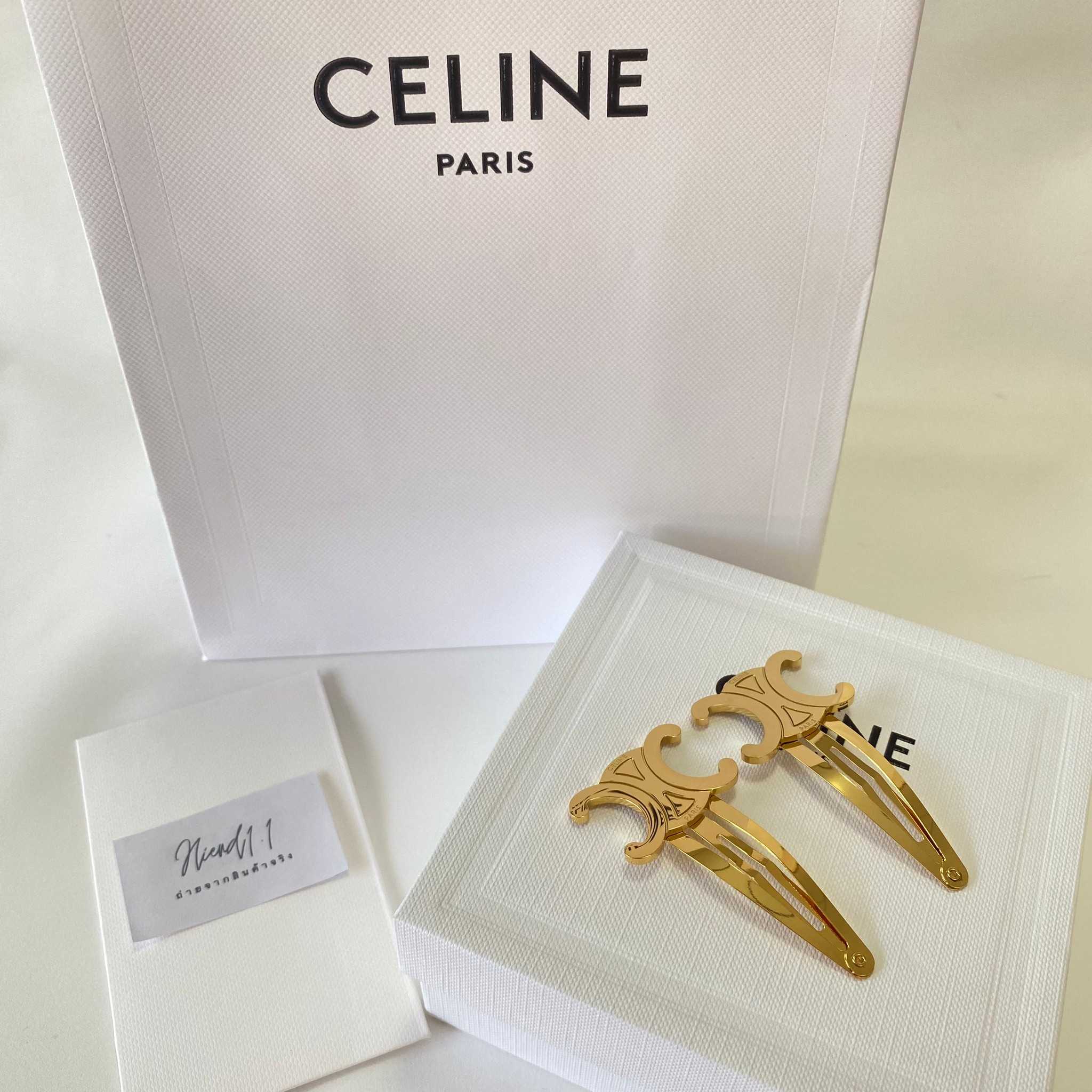 Celine Hair Accessories Set of 2 Triomphe Snap Hair Clips in Brass with  Gold Finish and Steel