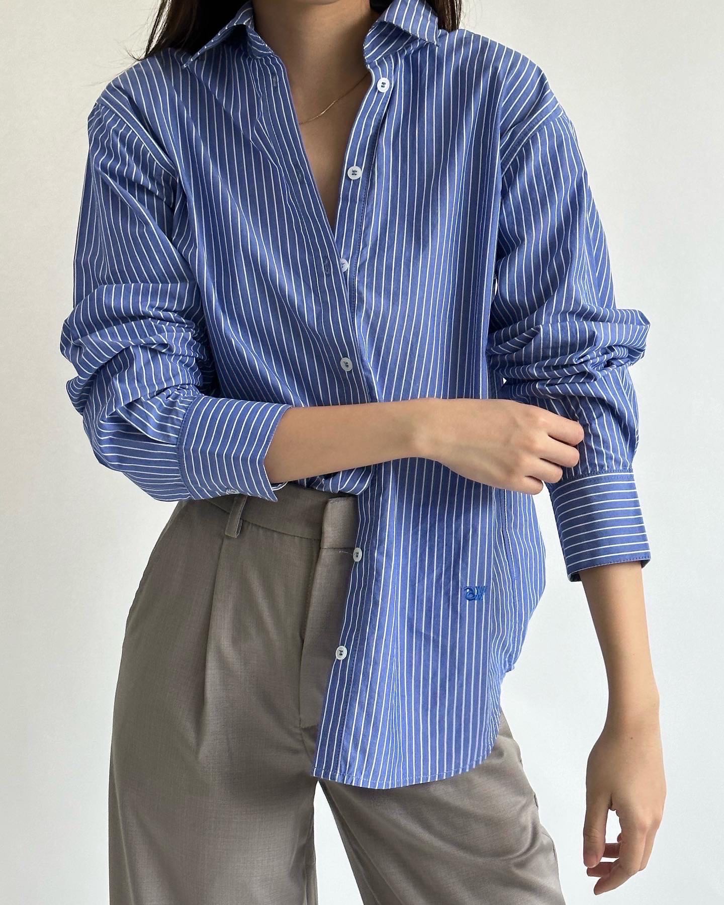 Essential Regular Fit Shirt in Navy Pinstripe | LINE SHOPPING