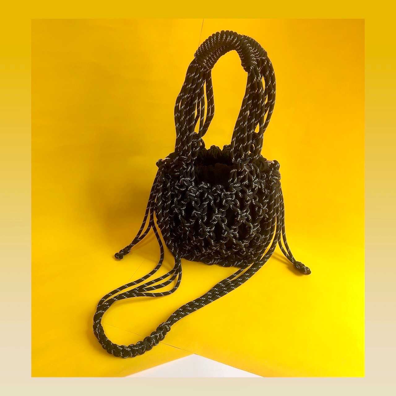 💛Macrame Bucket Bag in Black & Yellow LINE SHOPPING