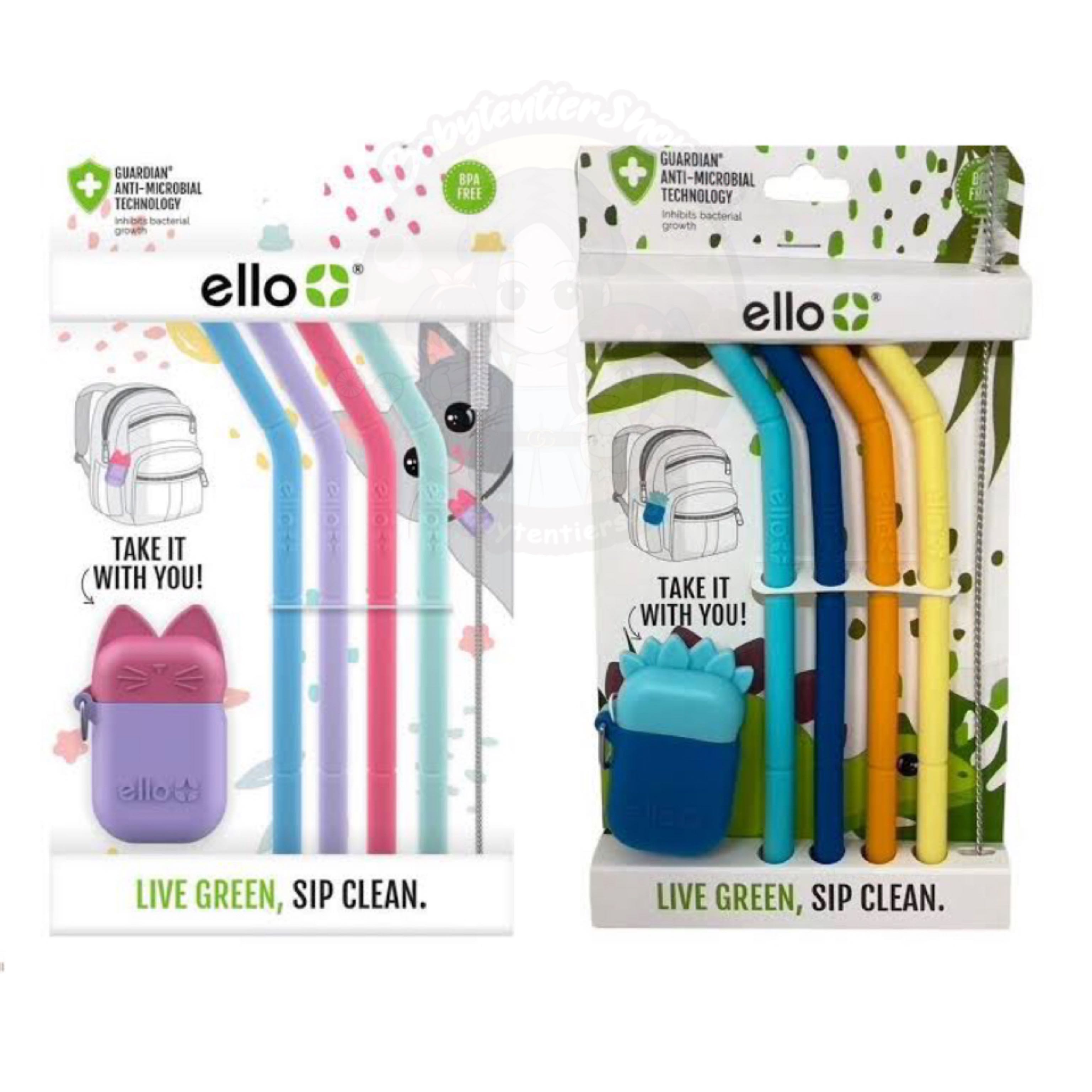 Ello Fold and Store Silicone Straw Set With Case 