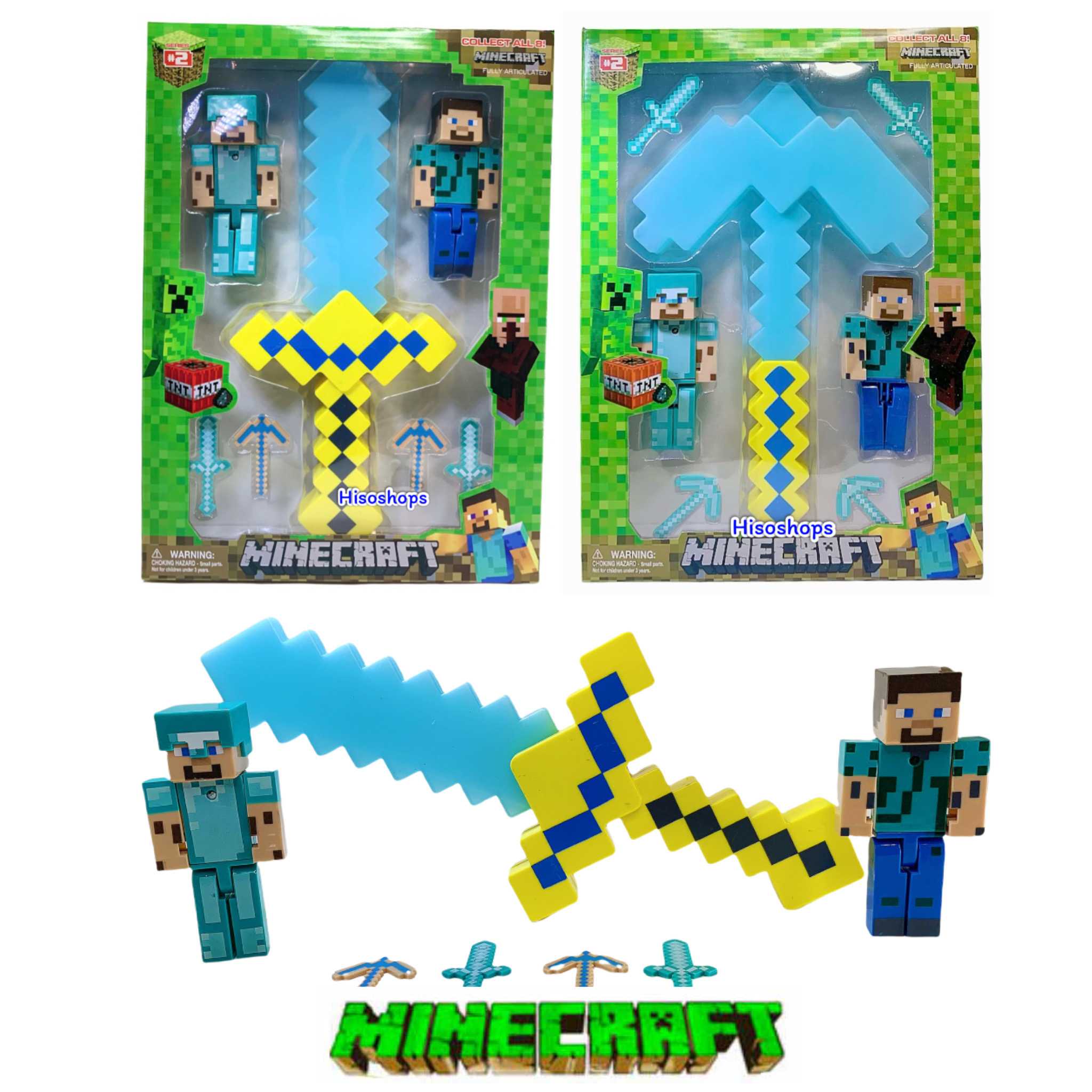 Diamond Pickaxe And Sword Minecraft Model โมเดลมายคราฟพร้อมอาวุธพิคแอคส์  มีเสียงมีไฟ | Line Shopping