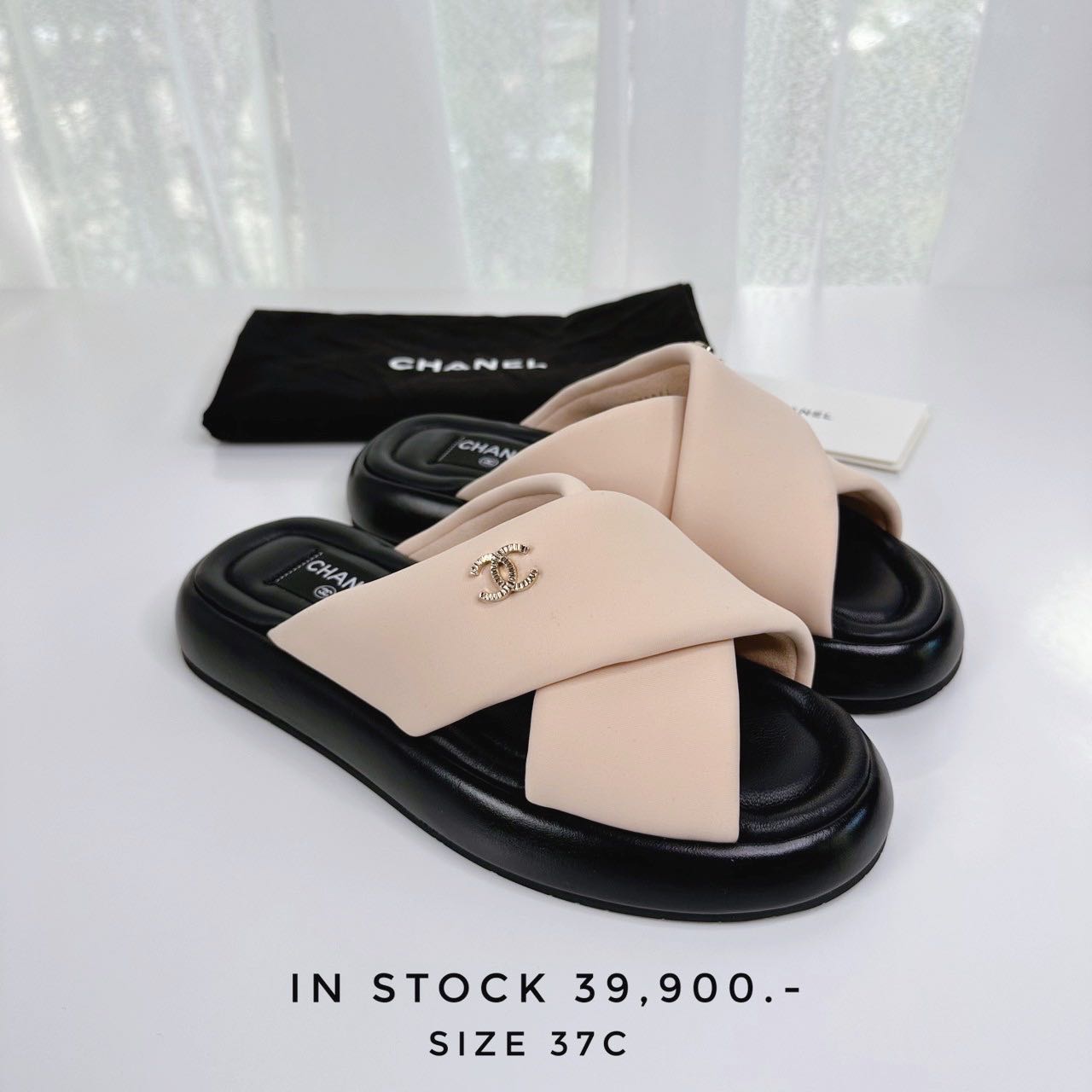 CHANEL Patent Leather CC Logo Cap Toe Sling Back Shoes Black