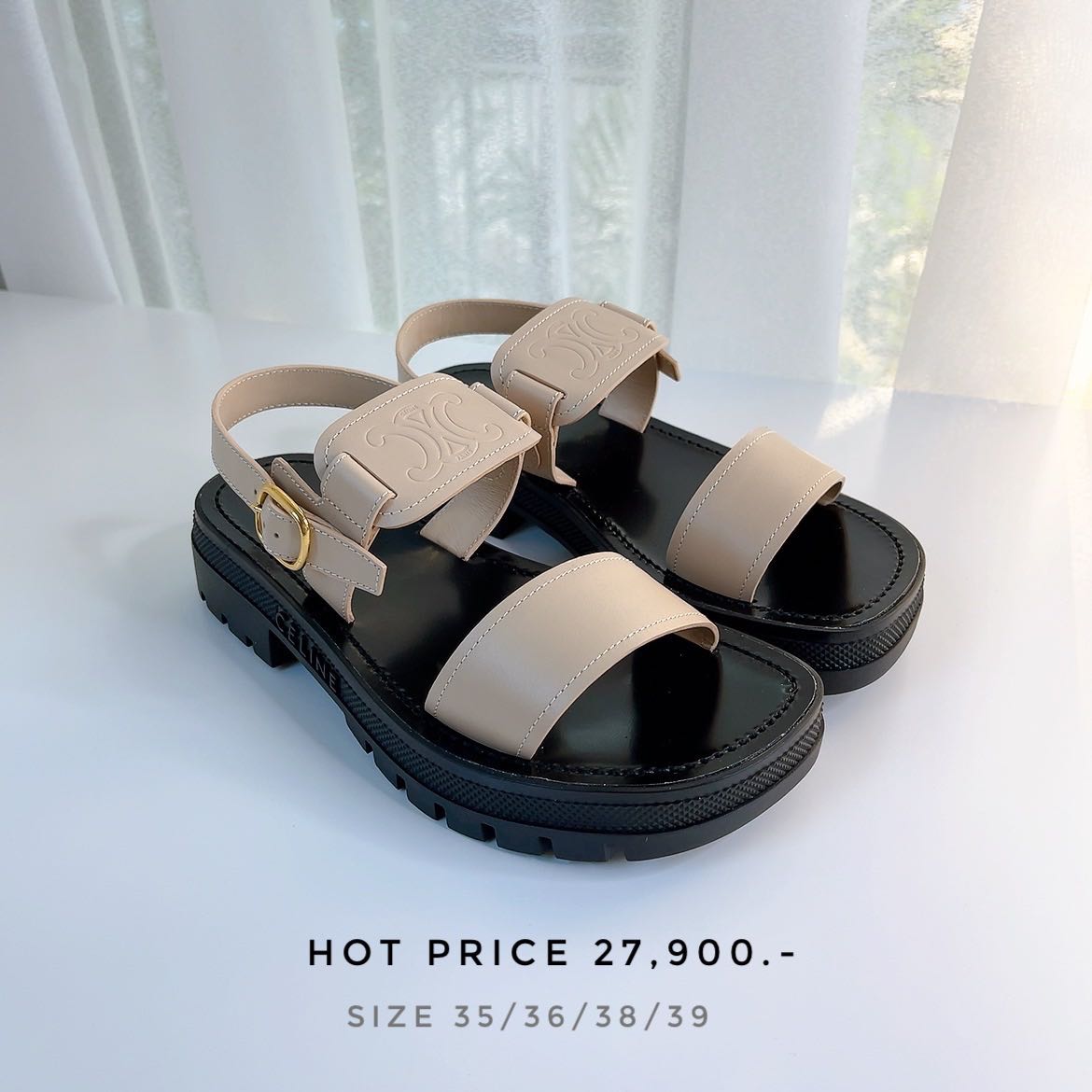 CELINE CLEA TRIOMPHE SANDAL IN SHINY BULL BEIGE LINE SHOPPING