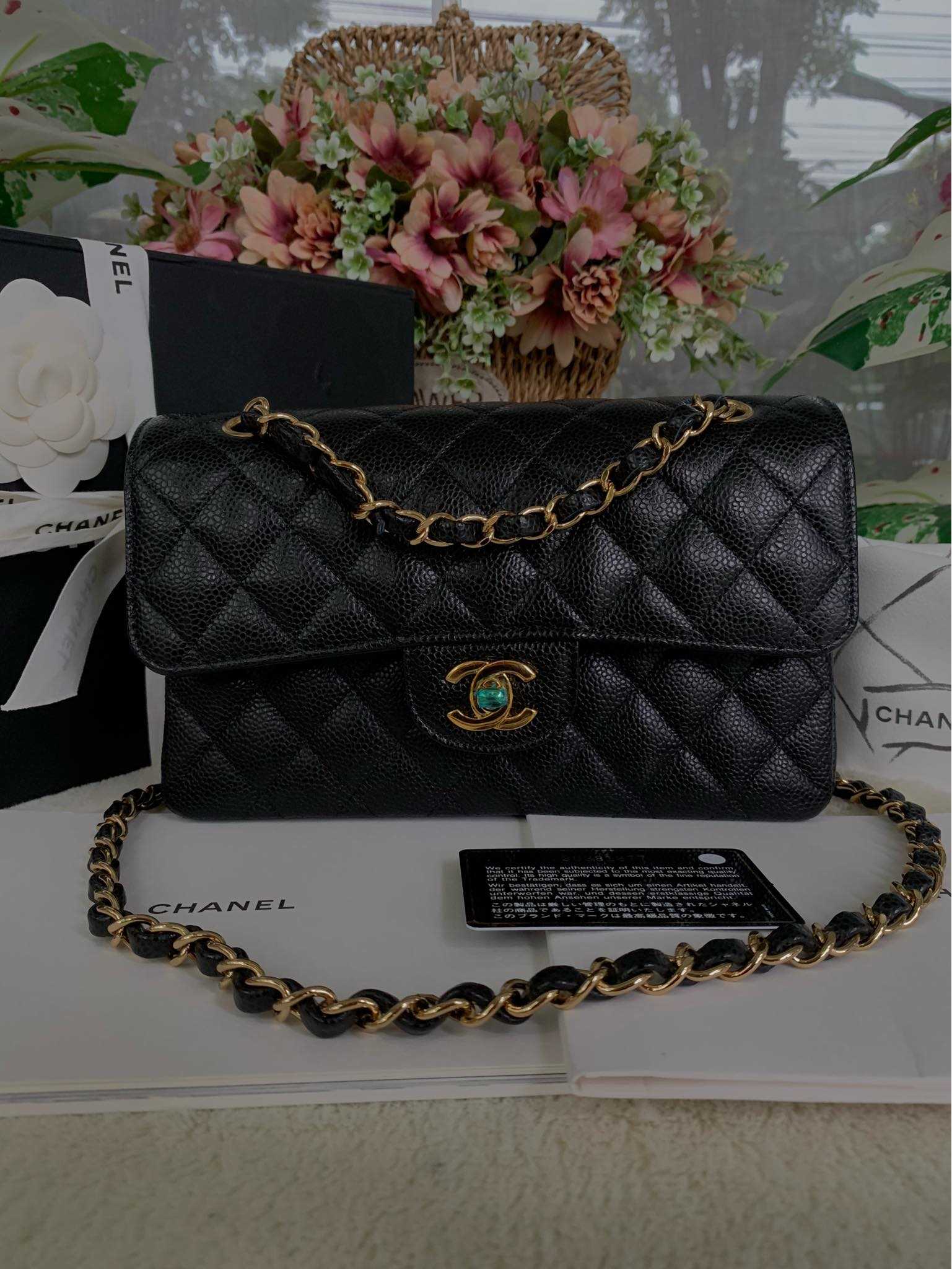 Chanel Classic Double Flap Quilted Caviar Silver-tone Small Black - US