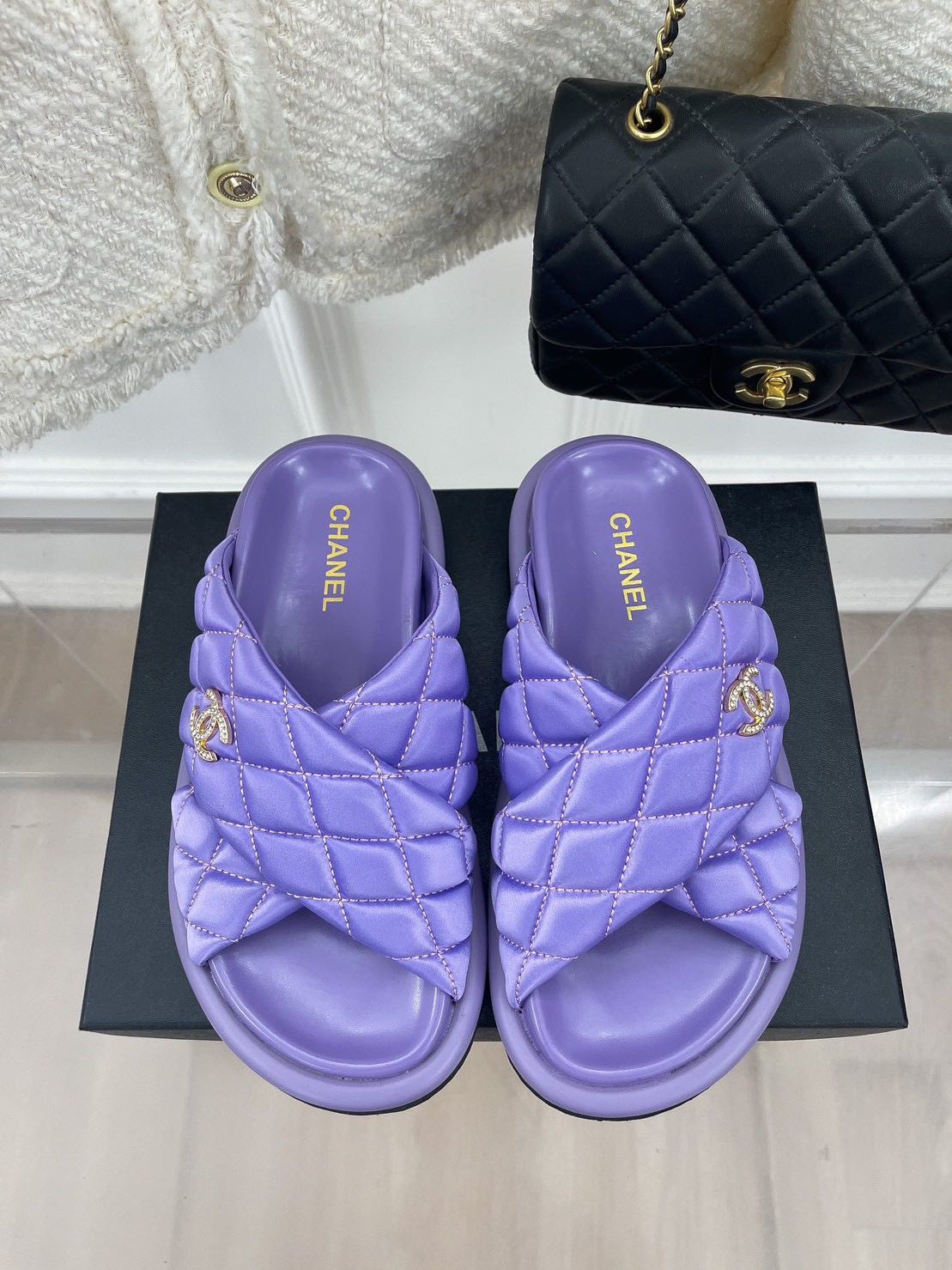 Purple store chanel slides