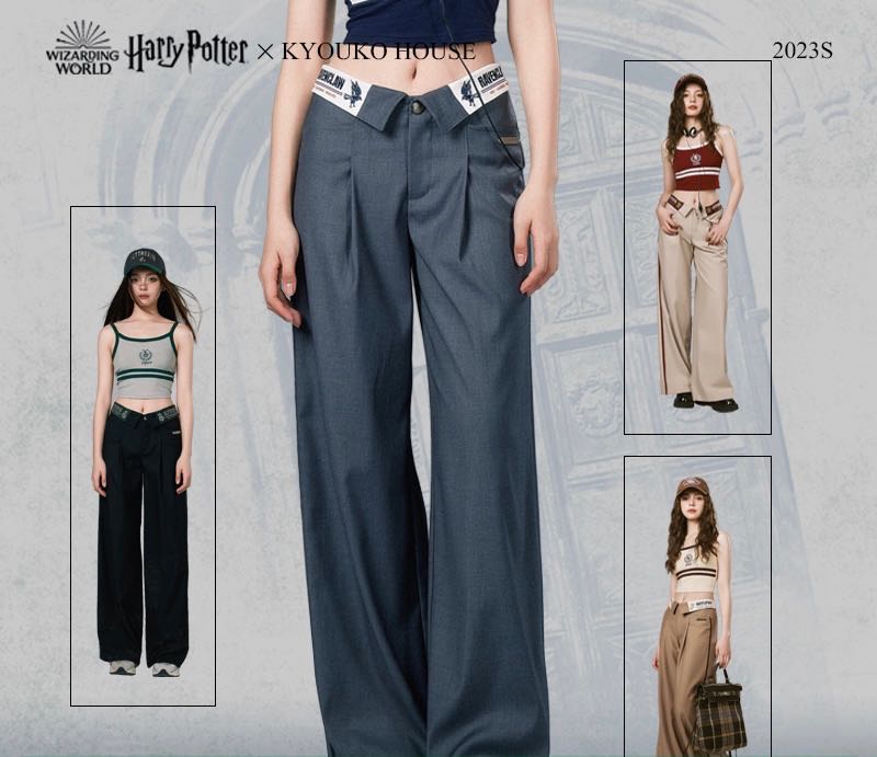 มีพร้อมส่ง)[Kyouko] Harry Potter Wide-Leg Pants High Waist  กางเกงพับเอวฮิตมาก ขากว้างสบาย