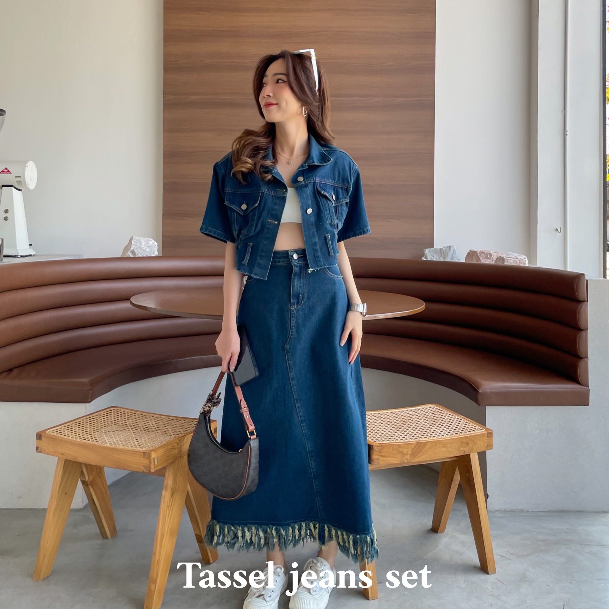 Tassel jeans set - เซ็ตยีนส์แต่งชายกระโปรง | LINE SHOPPING