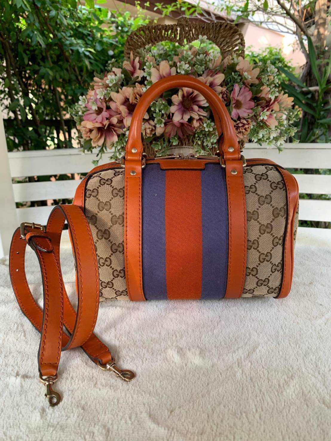 Gucci Beige/Brown GG Canvas and Leather Medium Vintage Web Boston