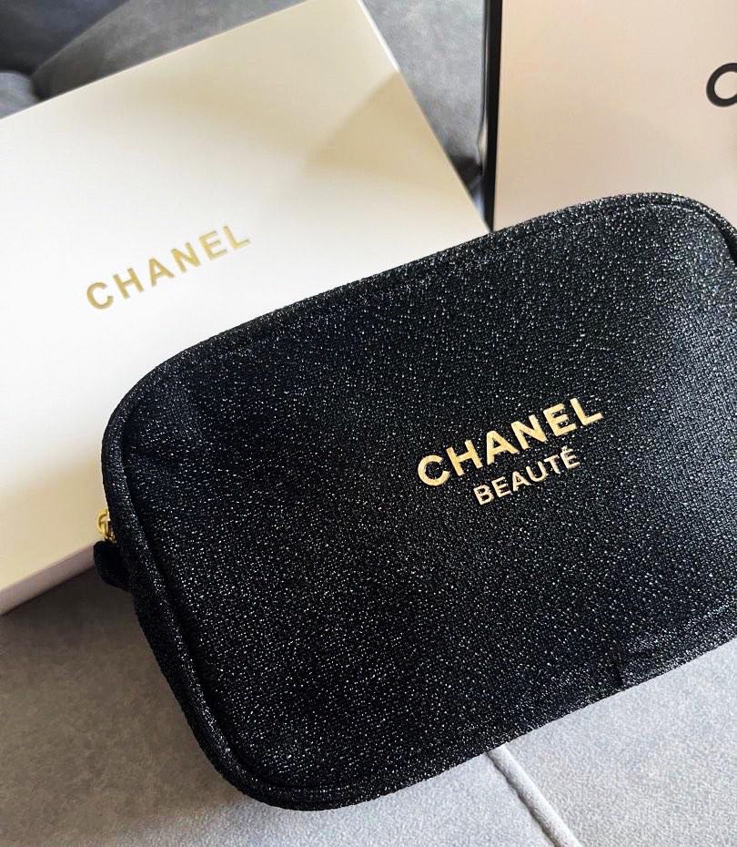 Chanel Beaute Black Glitter Makeup Pouch LINE SHOPPING