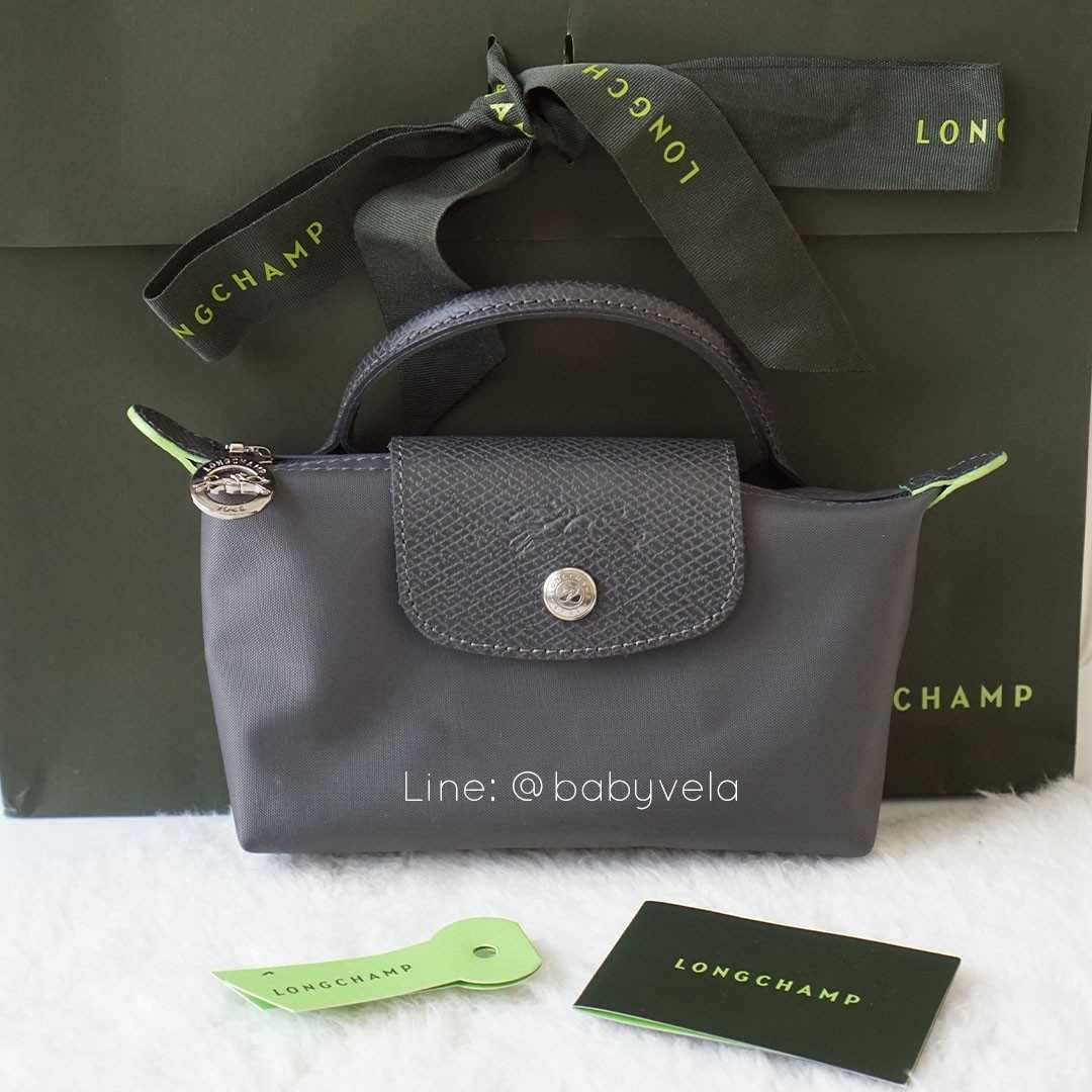 LONGCHAMP Le Pliage Green Pouch with Handle (Graphite)