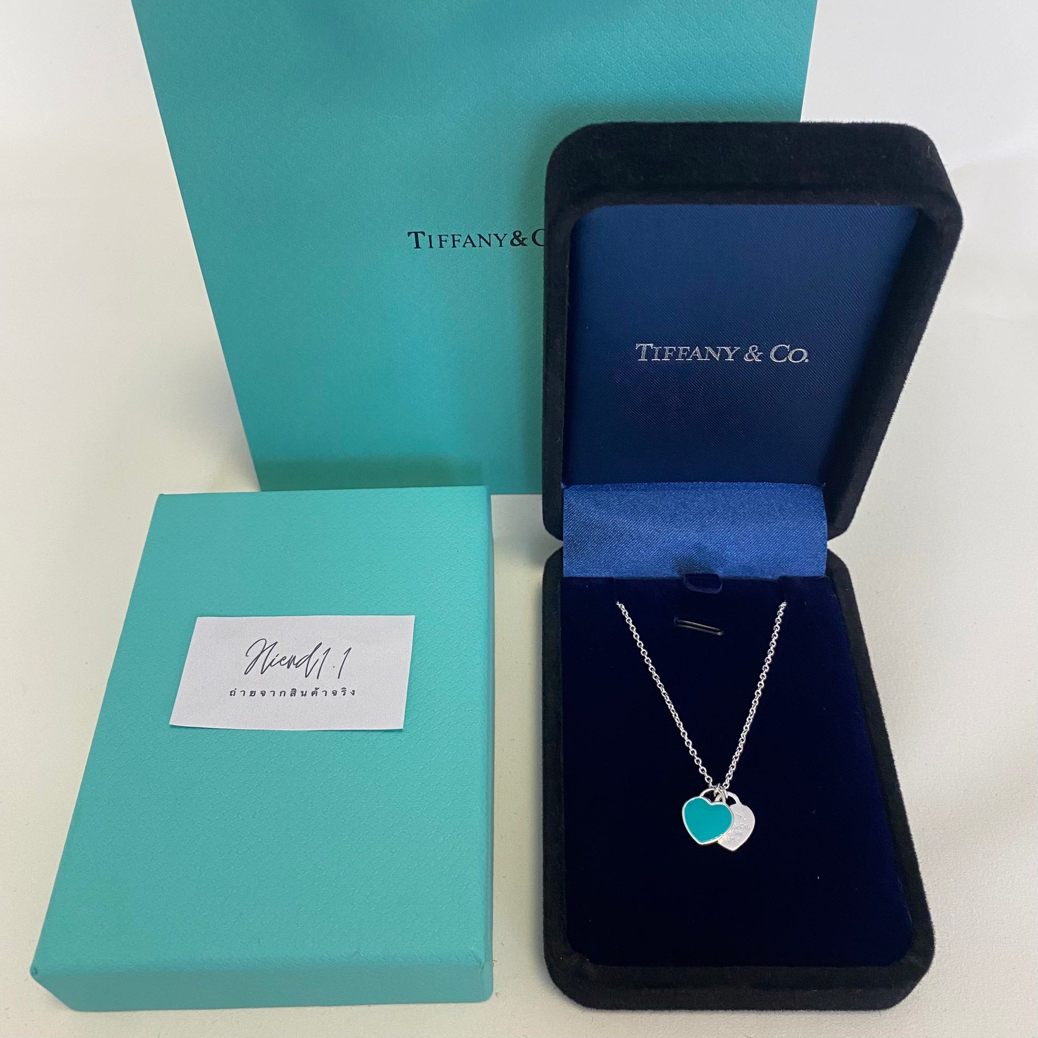 Tiffany Blue Double Heart Tag Pendant in Silver Mini LINE SHOPPING