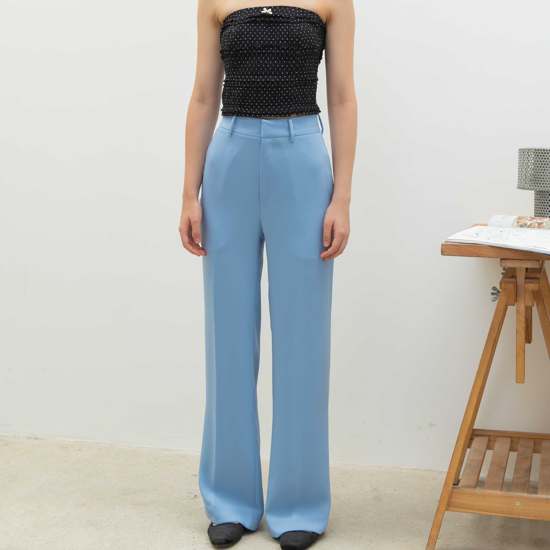 Teal Blue Pure Vichitra Pant Straight main image 0