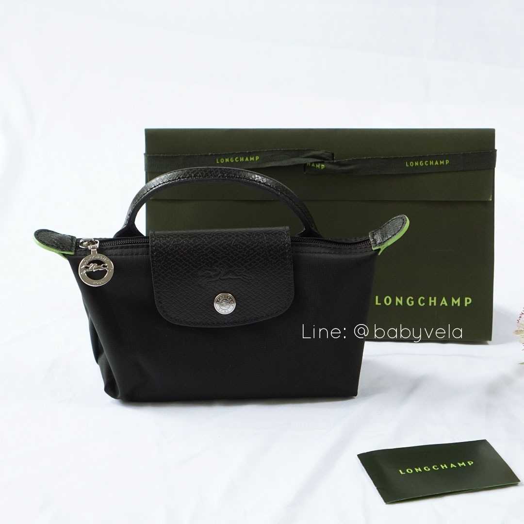 Longchamp Le Pliage Green pouch with handle 