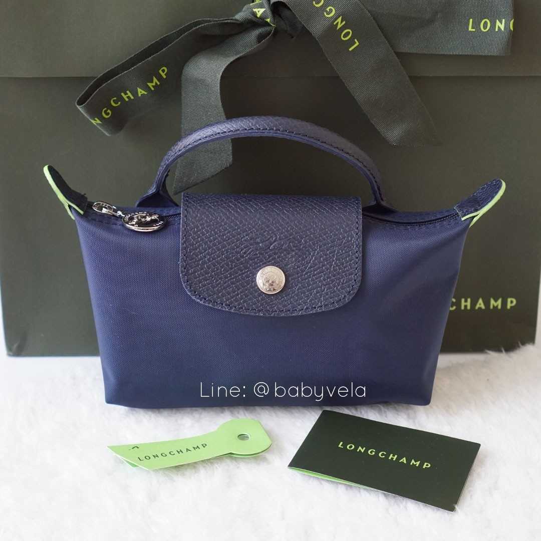 LONGCHAMP Le Pliage Green Pouch with Handle (Navy)