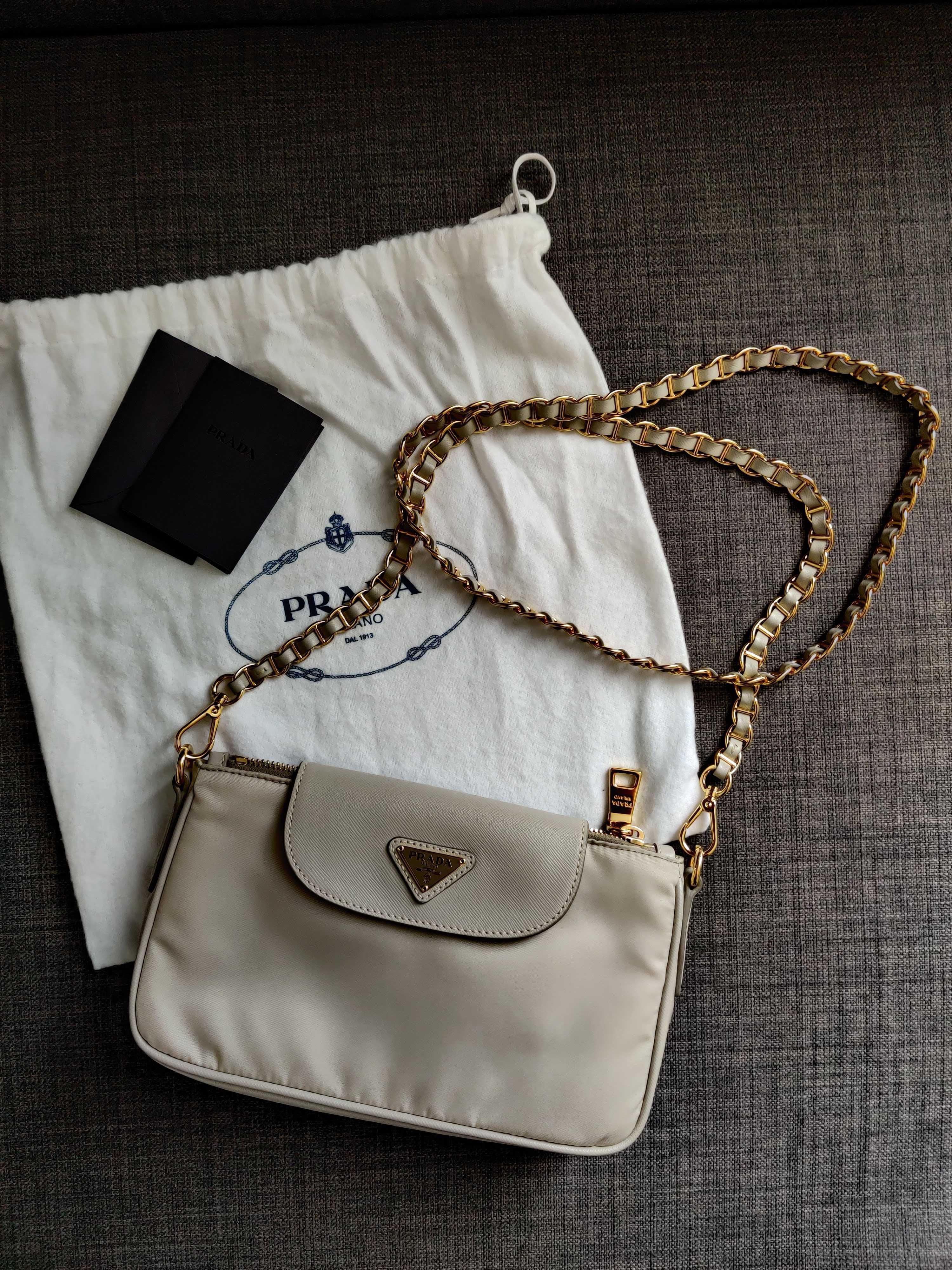 Prada Chain Crossbody Bag Tessuto and Saffiano Leather Small