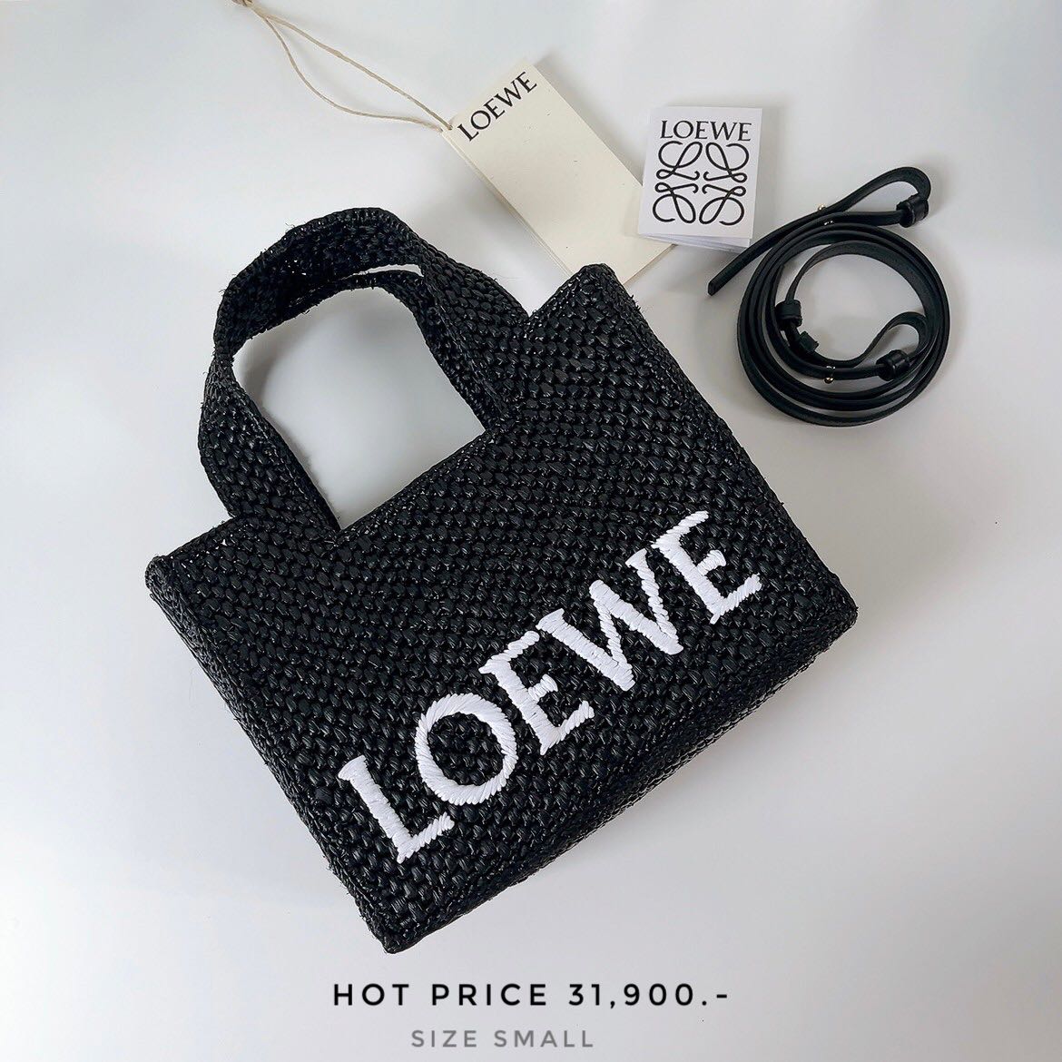 Loewe font raffia tote bag by Loewe
