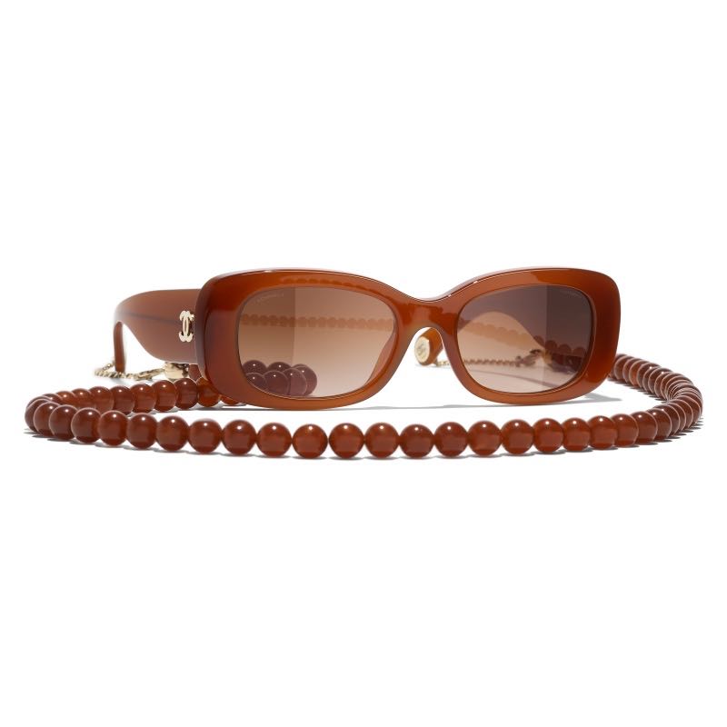 Chanel square sunglasses with chain in brown (Pre-order)