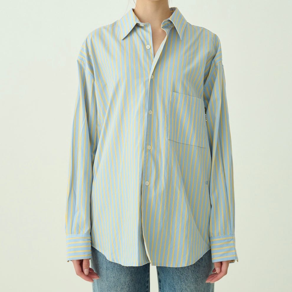Essential Oversized Shirt in Blue/Yellow Stripe | LINE SHOPPING