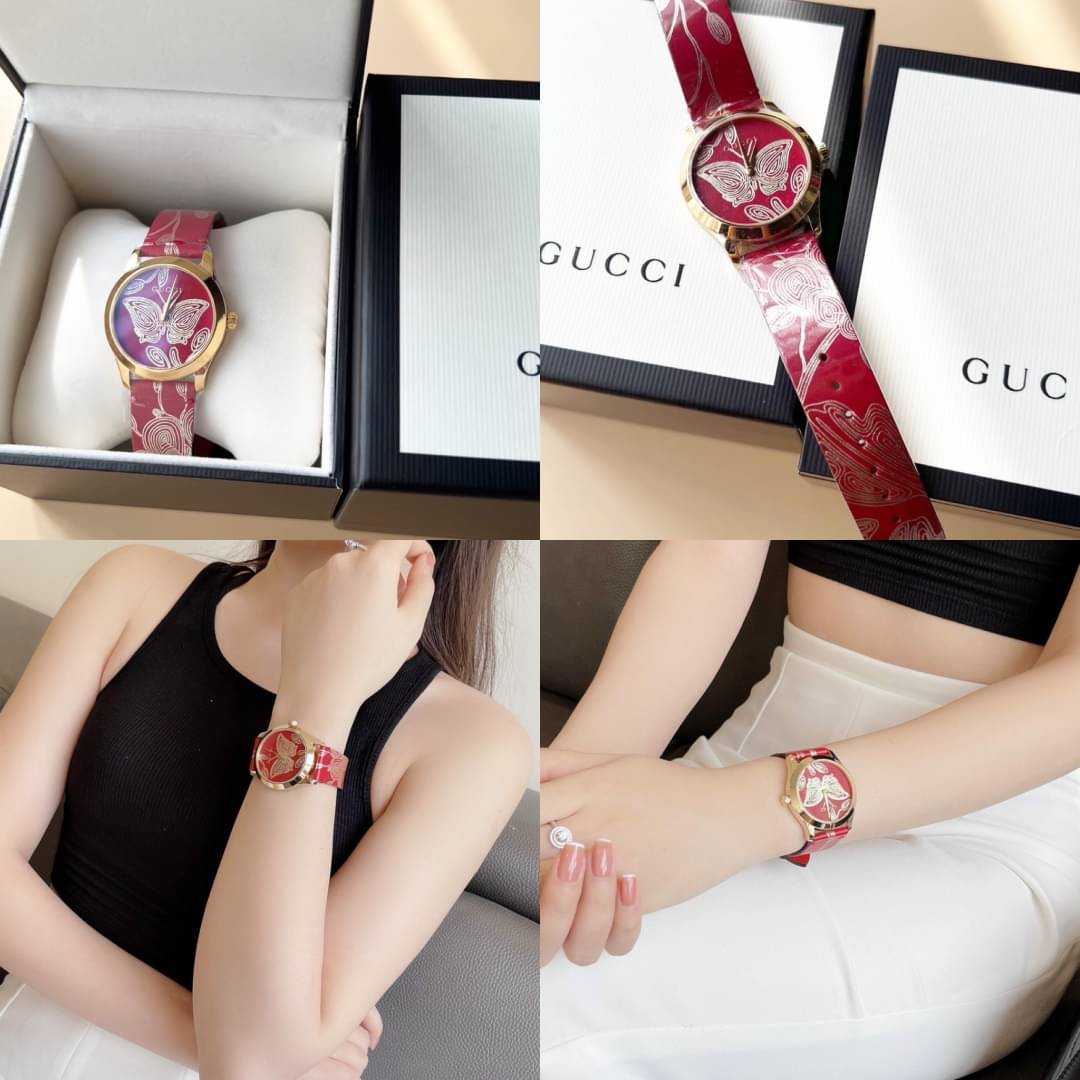 Gucci red butterfly discount watch