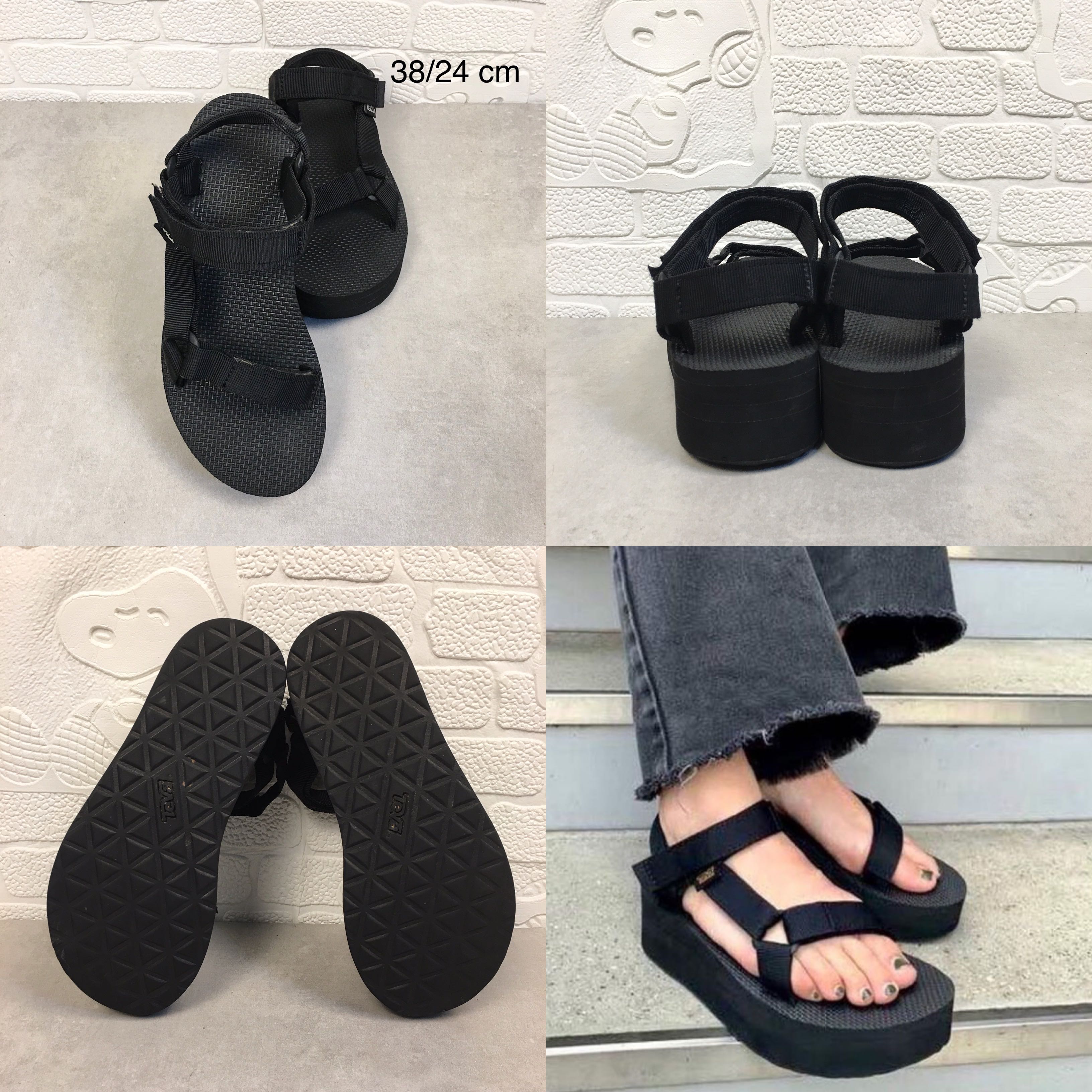 Teva Sandals Platform Black LINE SHOPPING